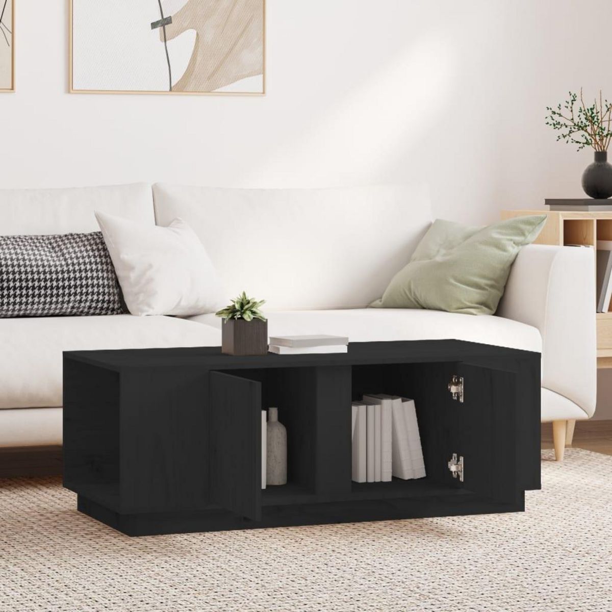 VIDAXL Table basse Noir 110x50x40 cm Bois massif de pin