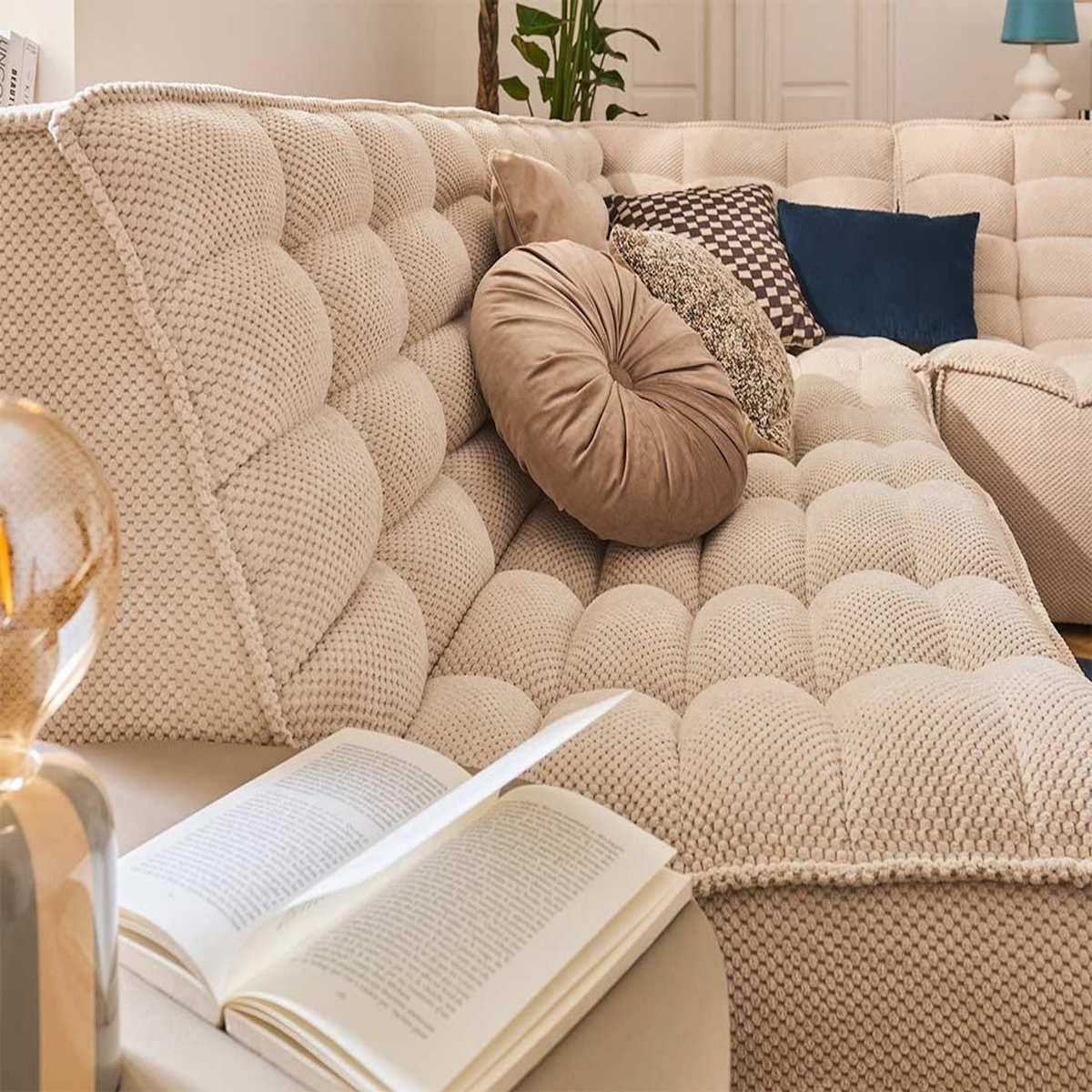 LISA DESIGN Ellie - canapé modulable d'angle réversible 4 places en velours texturé