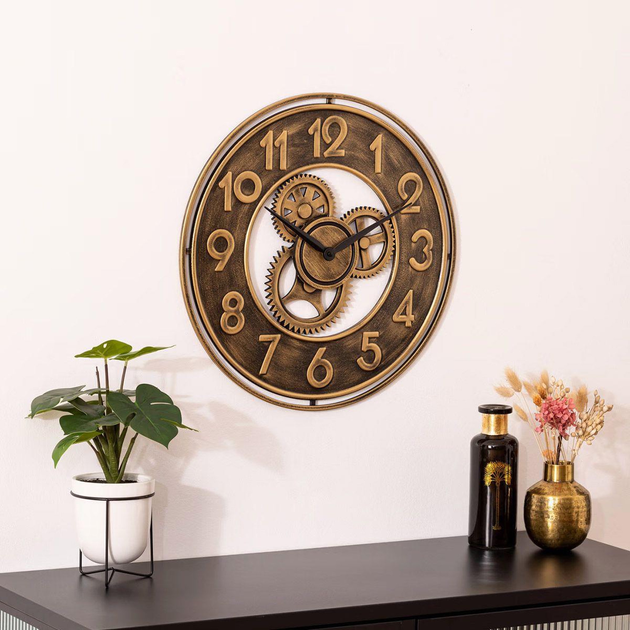 Voir la diapositive 3 : ATMOSPHERA Horloge murale mécanique  jacob  48cm or