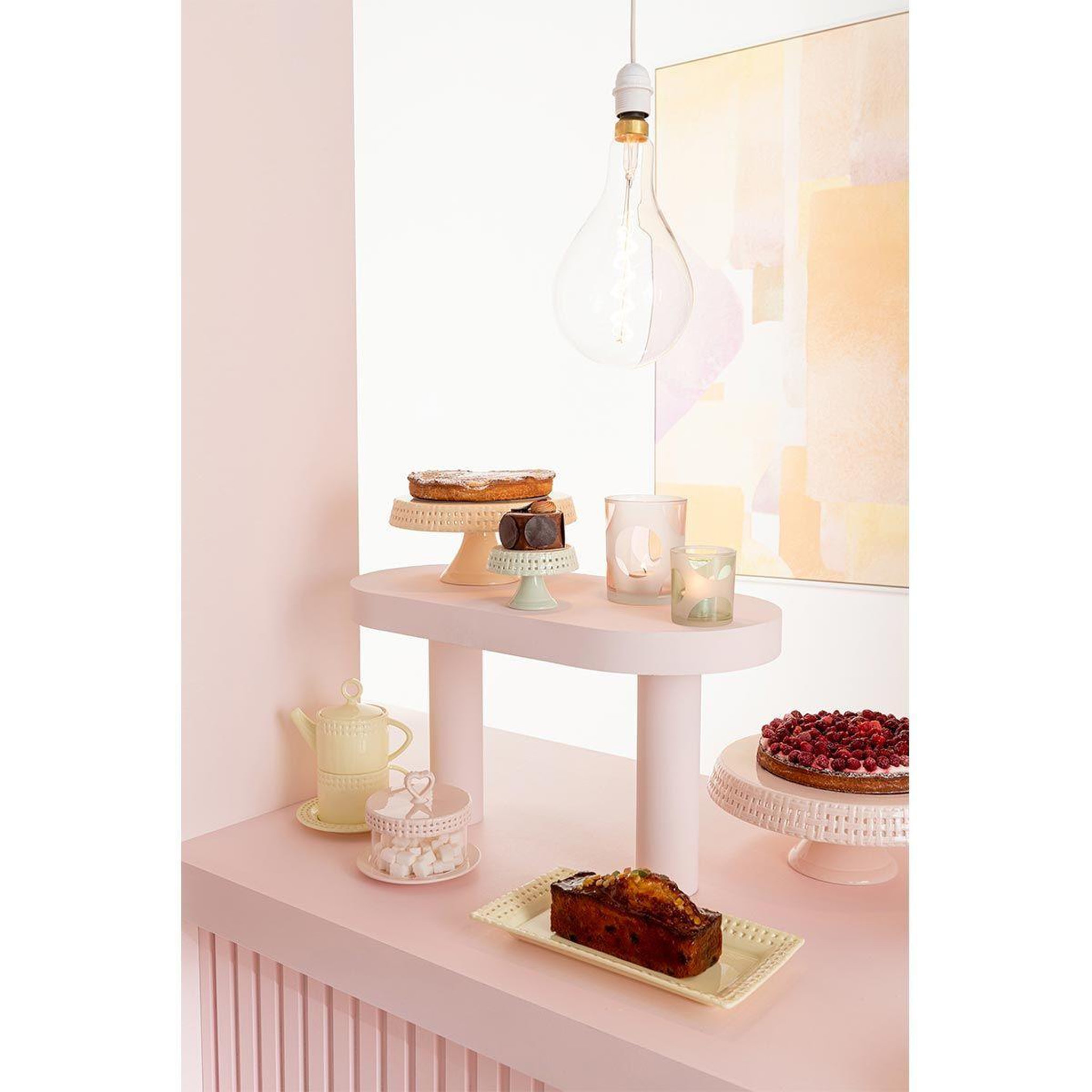 Voir la diapositive 3 : J-LINE Plat à gâteaux en céramique  vercer  16cm rose