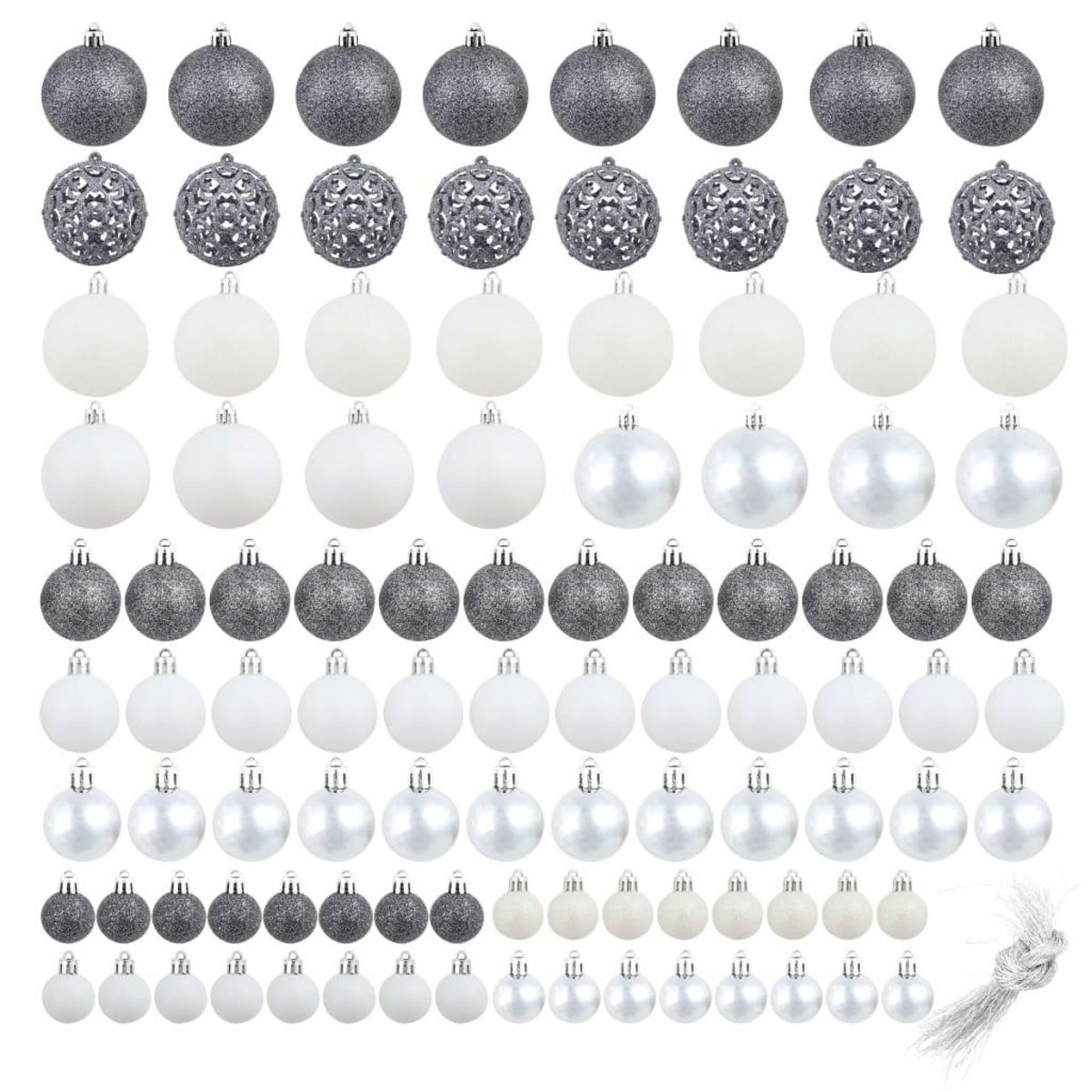 VIDAXL Ensemble de boules de Noël 100 pcs 3/4/6 cm Blanc/Gris