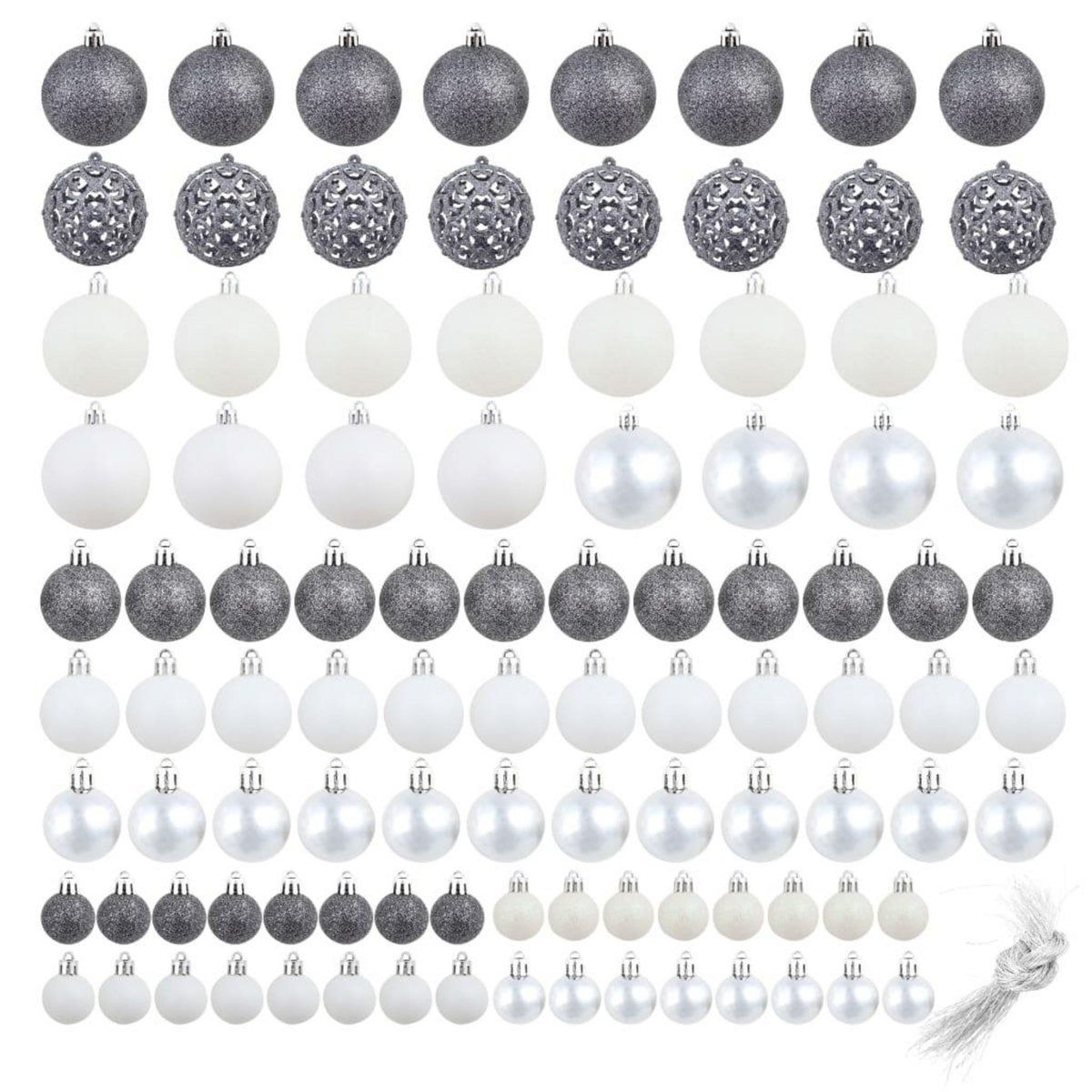 VIDAXL Ensemble de boules de Noël 100 pcs 3/4/6 cm Blanc/Gris