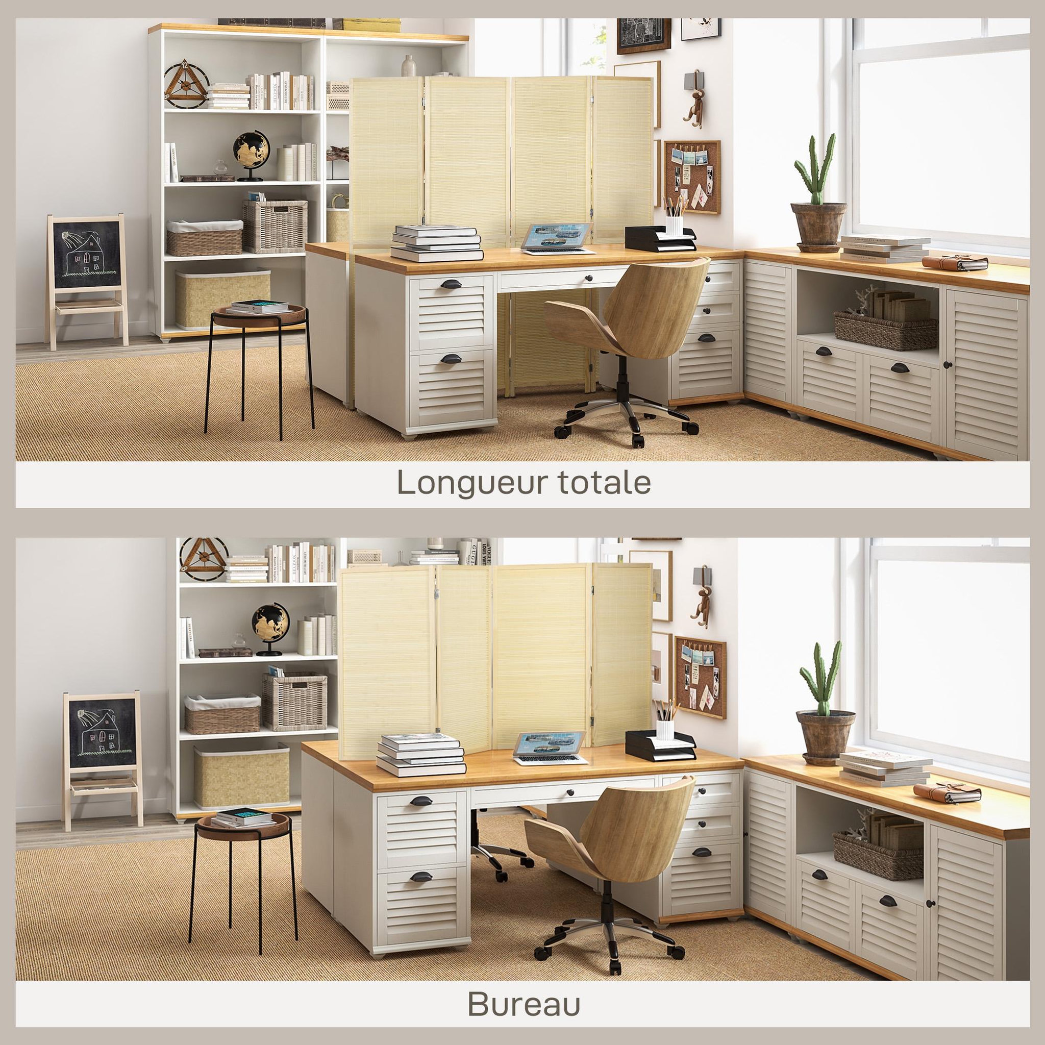 Voir la diapositive 4 : HOMCOM Paravent séparateur de pièce 4 panneaux pliables dim. 180L x 180H cm bois de bambou