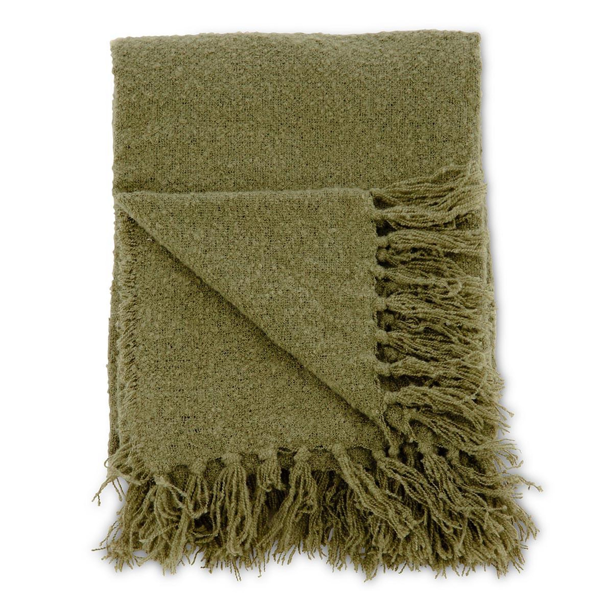Paris Prix Plaid uni à franges  stanly  130x170cm vert mousse