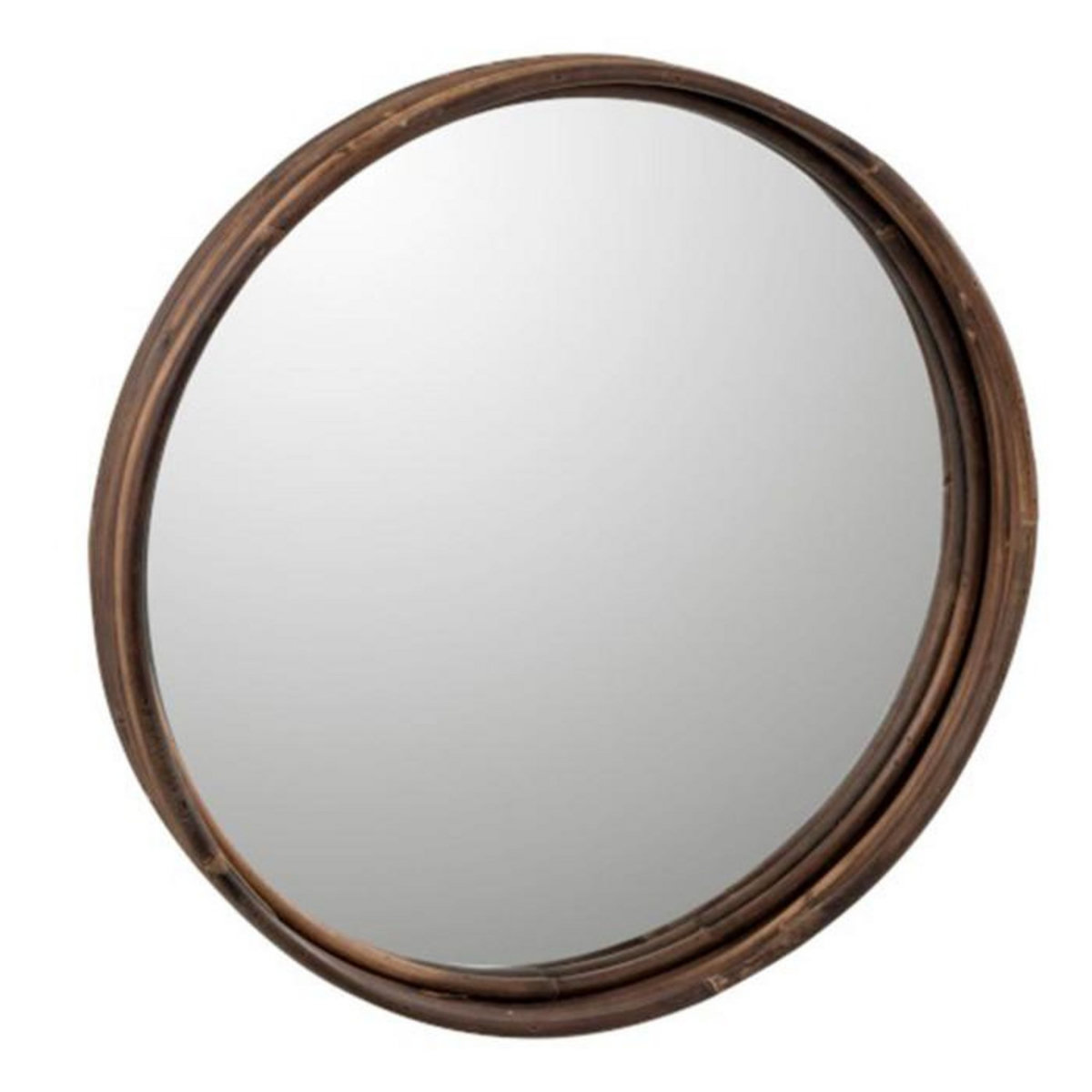 Paris Prix Plateau & Miroir Design  Rond & Rotin  40cm Marron