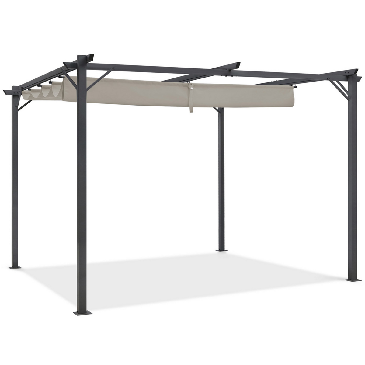 ID MARKET Pergola toit rétractable 4 pieds 3x4 M tonnelle taupe