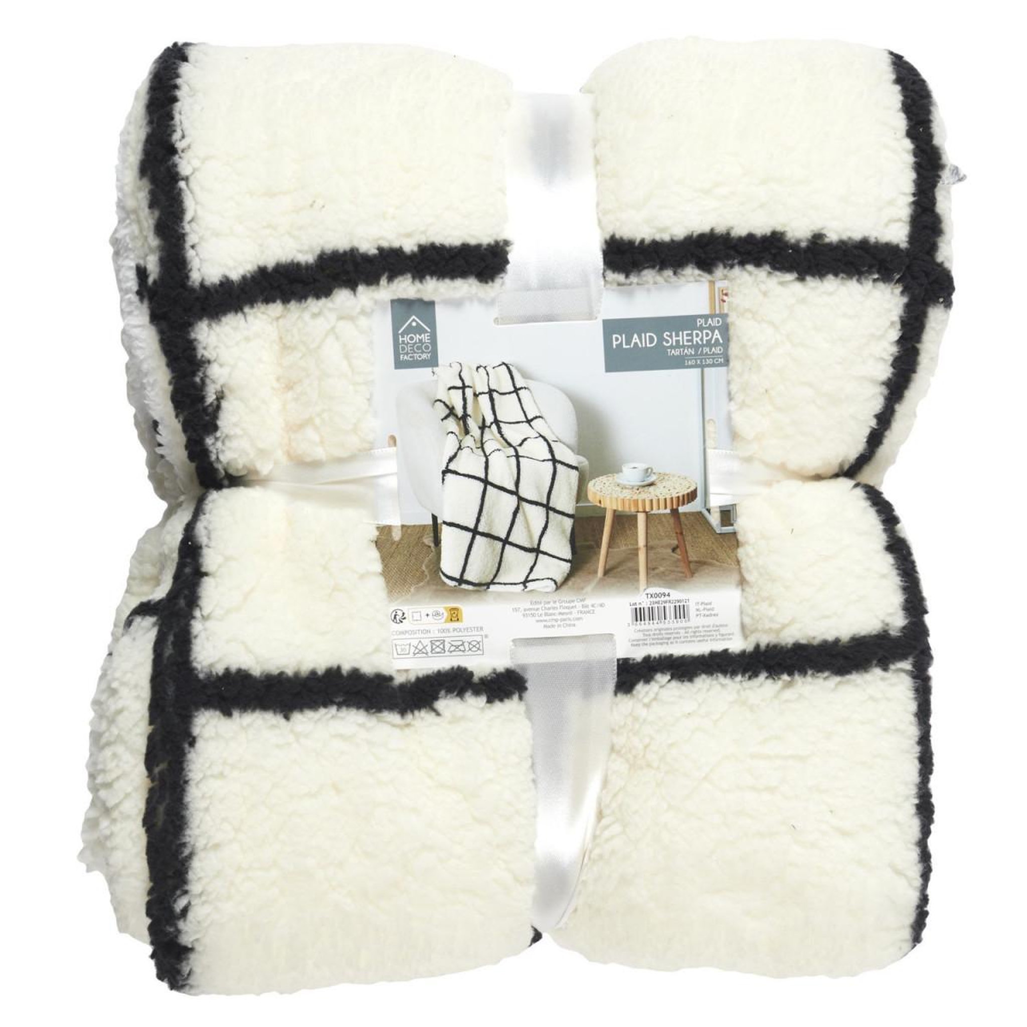 Voir la diapositive 4 : The Home Deco Factory Plaid sherpa à carreaux  crush  130x160cm blanc