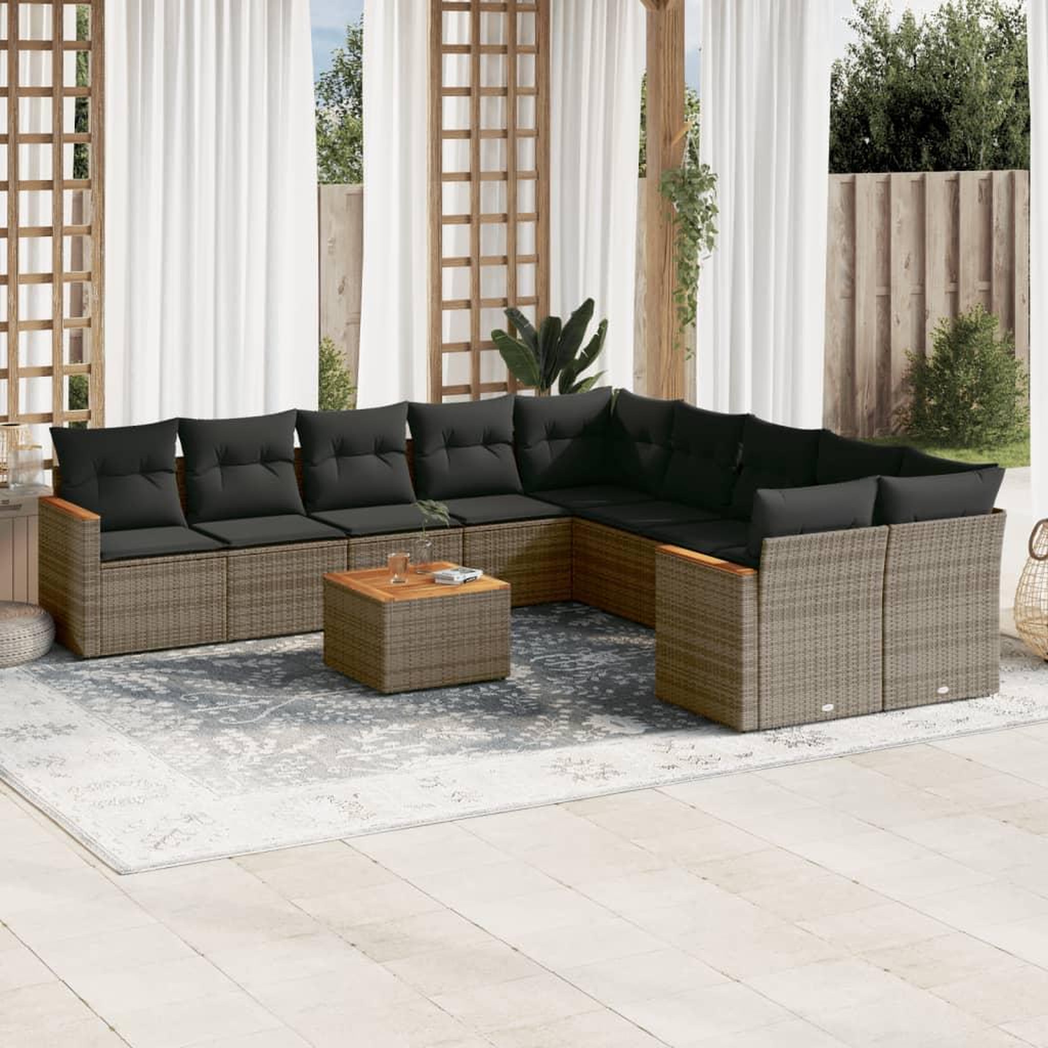 VIDAXL Salon de jardin 11 pcs avec coussins gris resine tressee