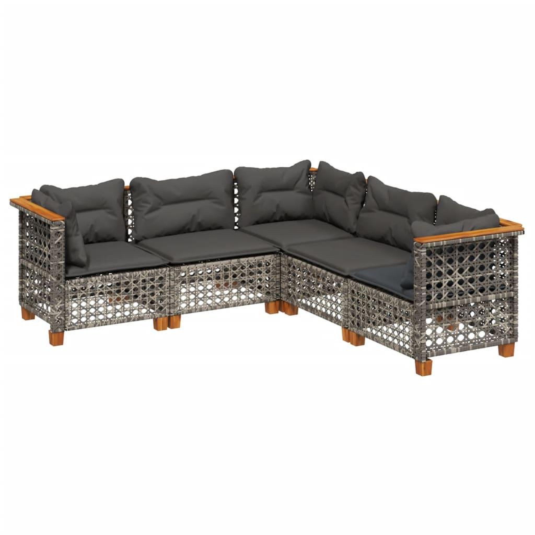 Voir la diapositive 2 : VIDAXL Salon de jardin 5 pcs avec coussins gris resine tressee