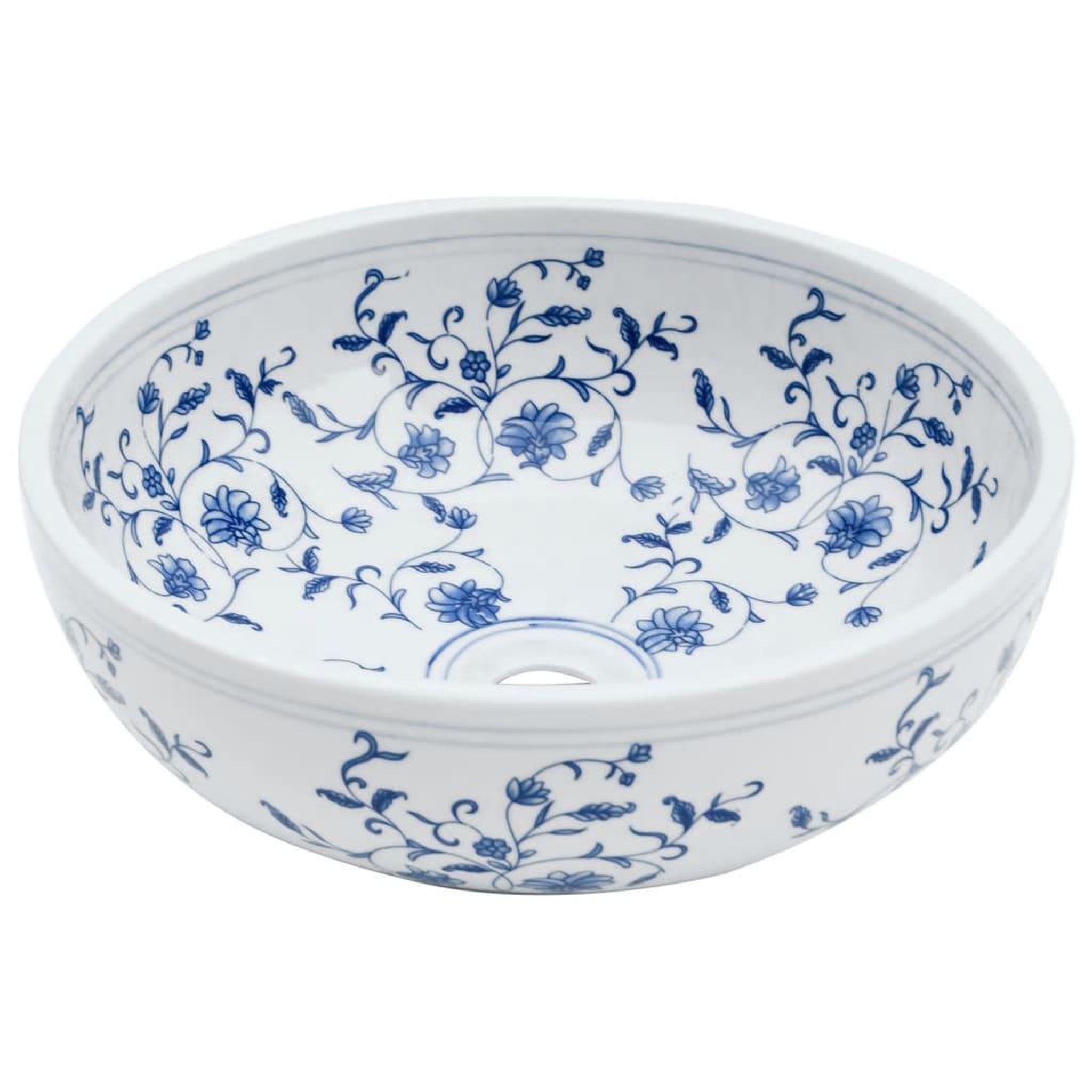 Voir la diapositive 3 : VIDAXL Vasque a poser blanc et bleu rond Φ41x14 cm ceramique