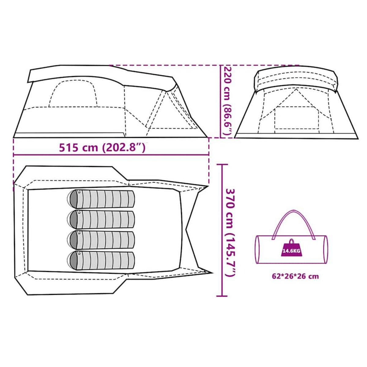 VIDAXL Tente de camping avec porche 4 personnes orange impermeable