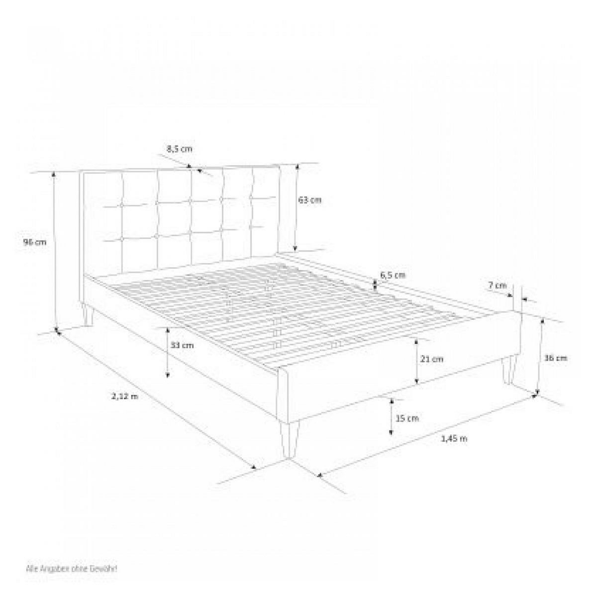 HomeStyle4U Lit capitonné avec matelas 140x200 et sommier à lattes - gris