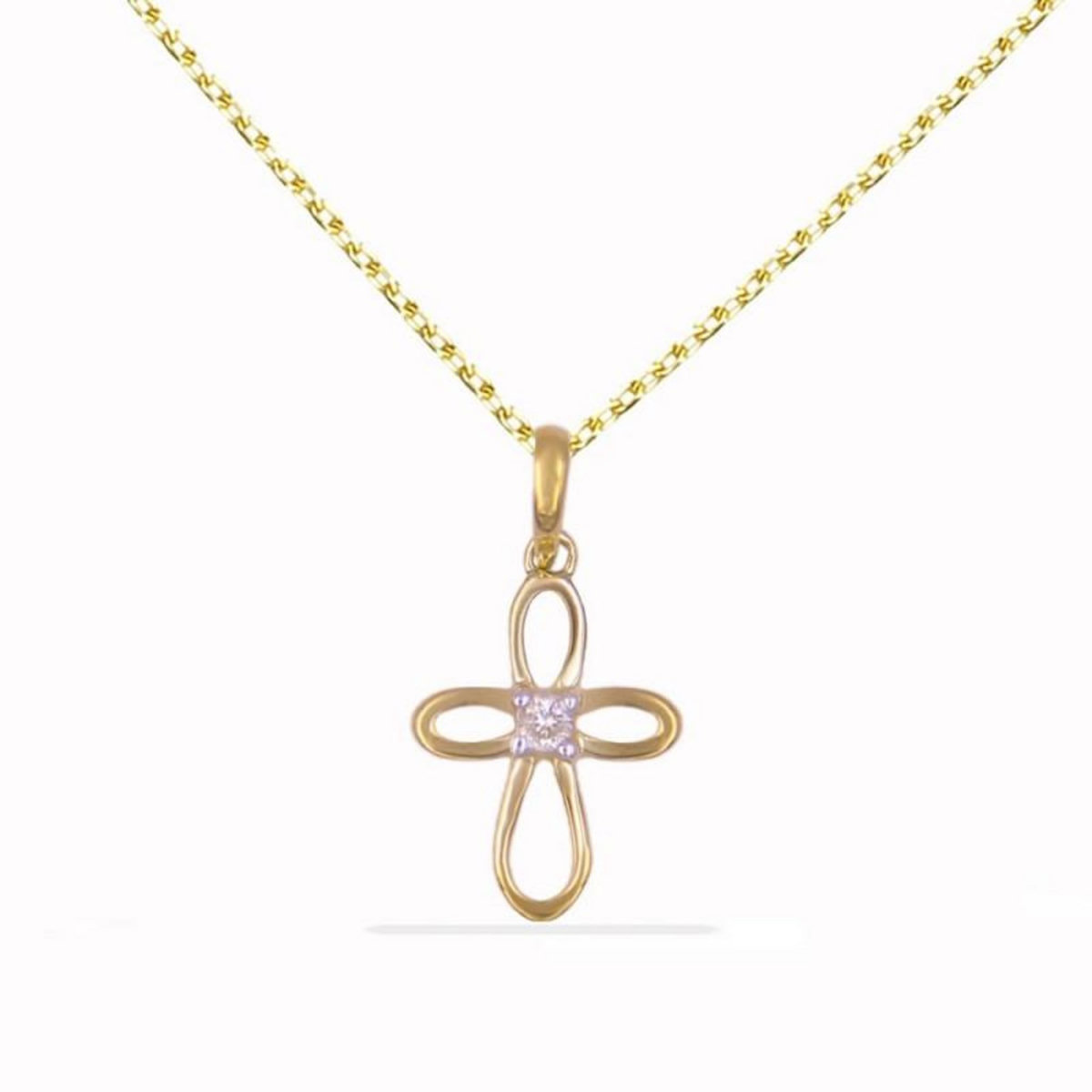 L'ATELIER D'AZUR Collier - Médaille Croix Or Jaune et Diamant - Chaine Dorée