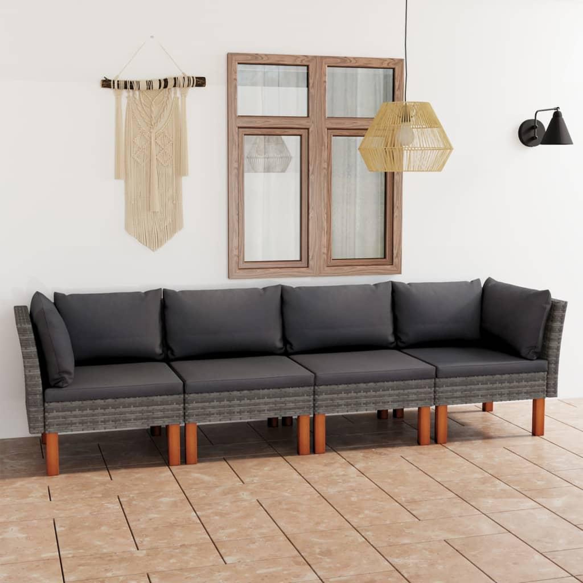 Voir la diapositive 1 : VIDAXL Canape de jardin a 4 places avec coussins Gris Resine tressee