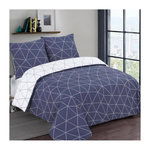 VISION VISION - Parure de lit HUGO marine Réversible - 100%Coton - 1 housse de couette 240x220cm + 2 taies 65x65cm - Marine