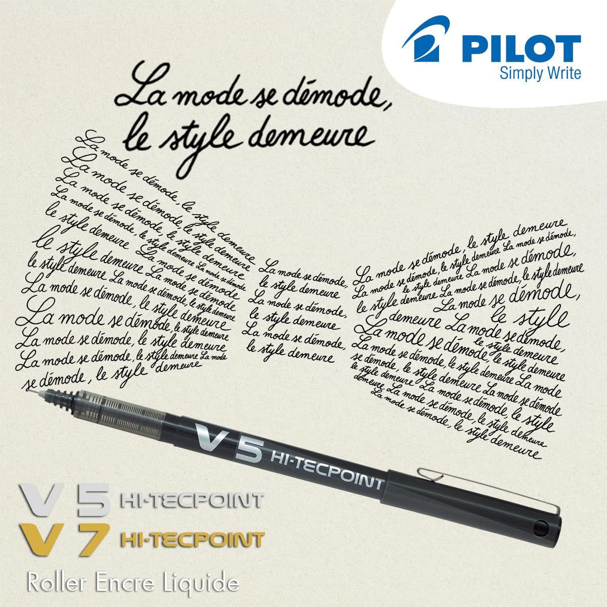 PILOT Lot de 4 stylos roller pointe fine encre liquide bleu/rouge/vert/noir V5 HI-TECPOINT