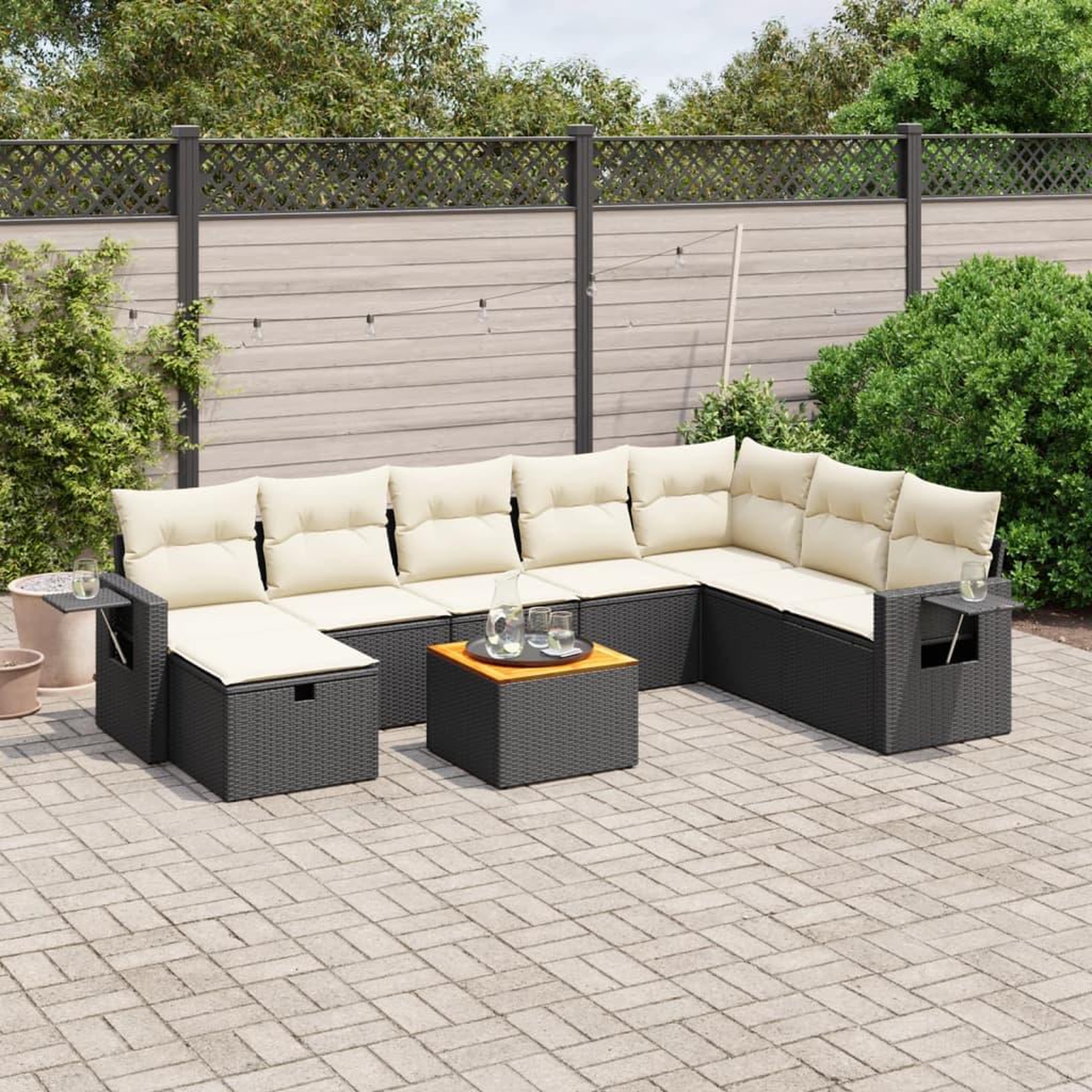 VIDAXL Salon de jardin 9 pcs avec coussins noir resine tressee