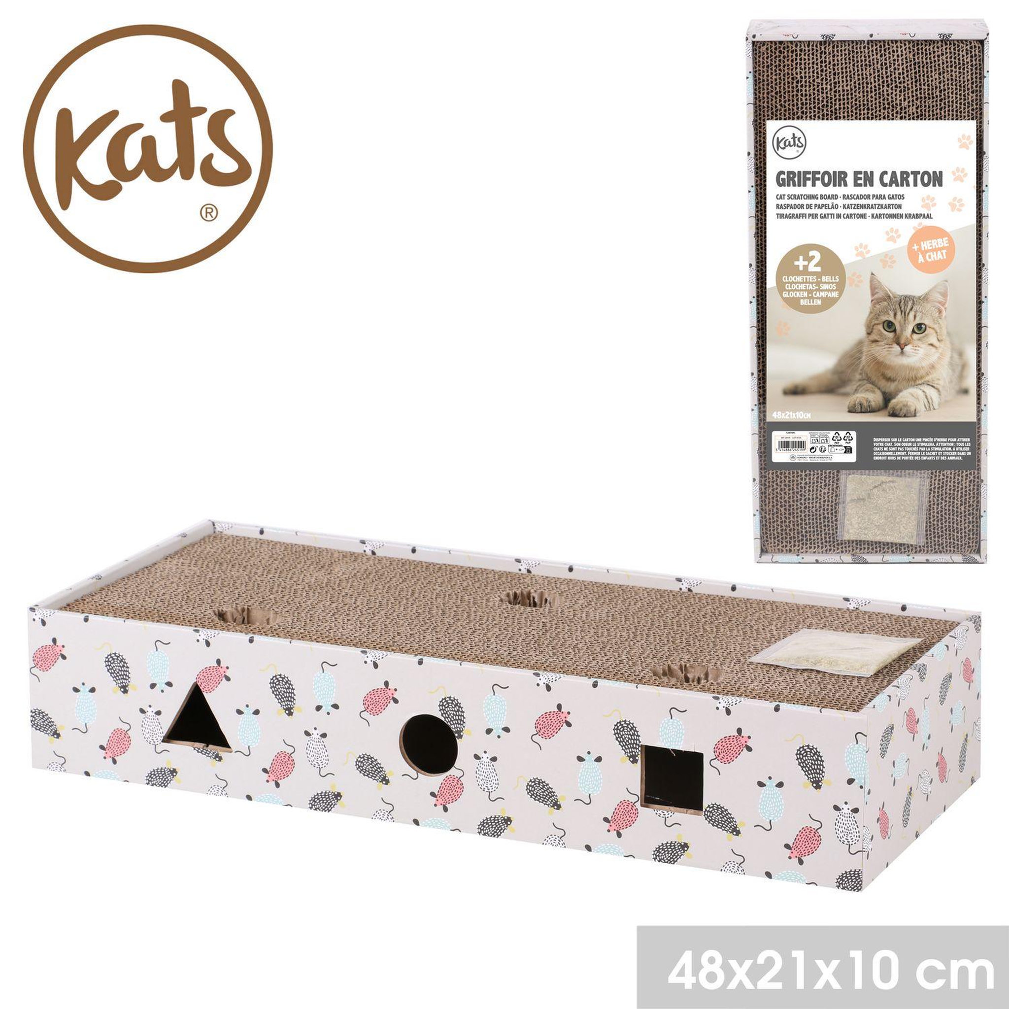 Voir la diapositive 3 : FORNORD Griffoir à chat avec clochettes et herbe à chat cookie - blanc