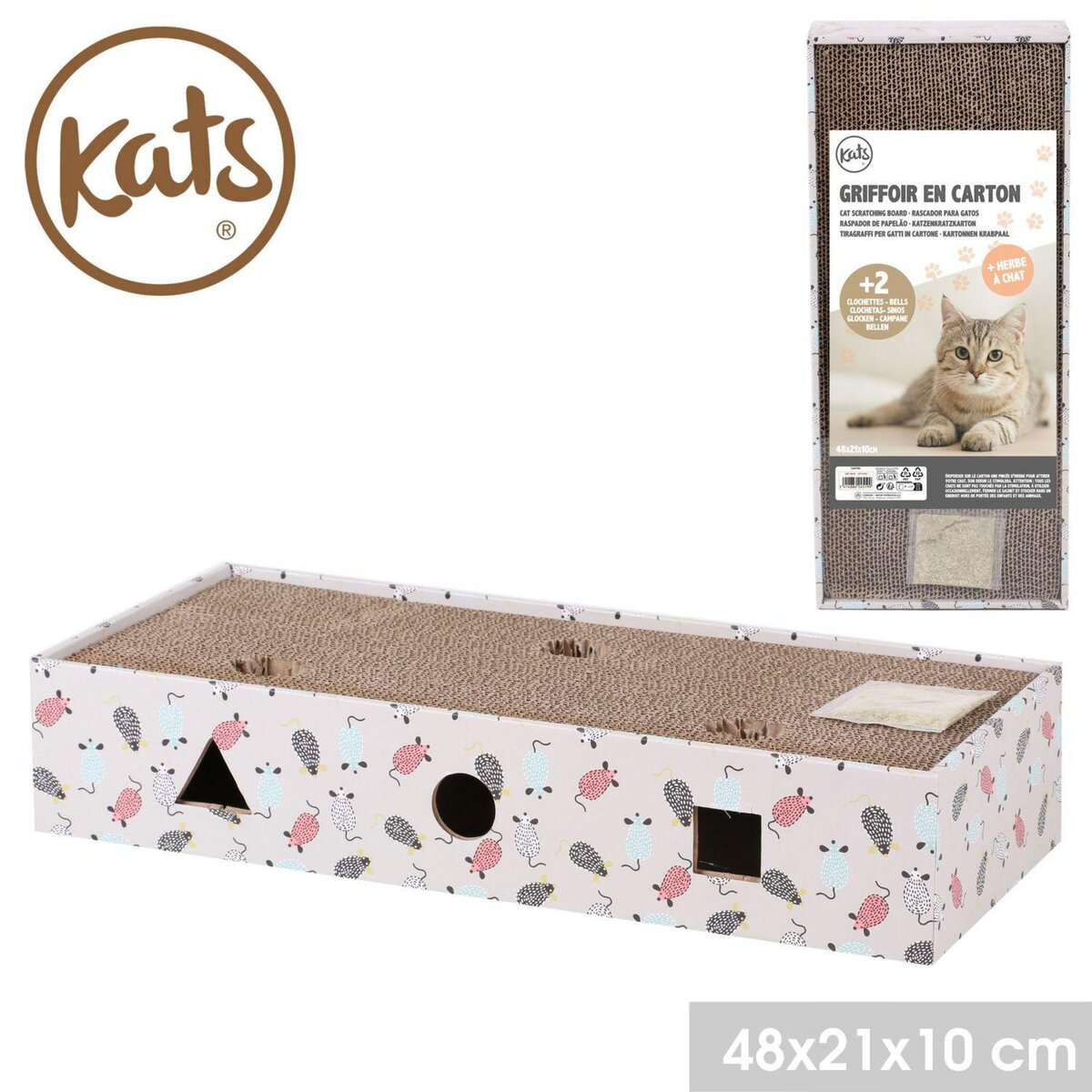 FORNORD Griffoir à chat avec clochettes et herbe à chat COOKIE - Blanc