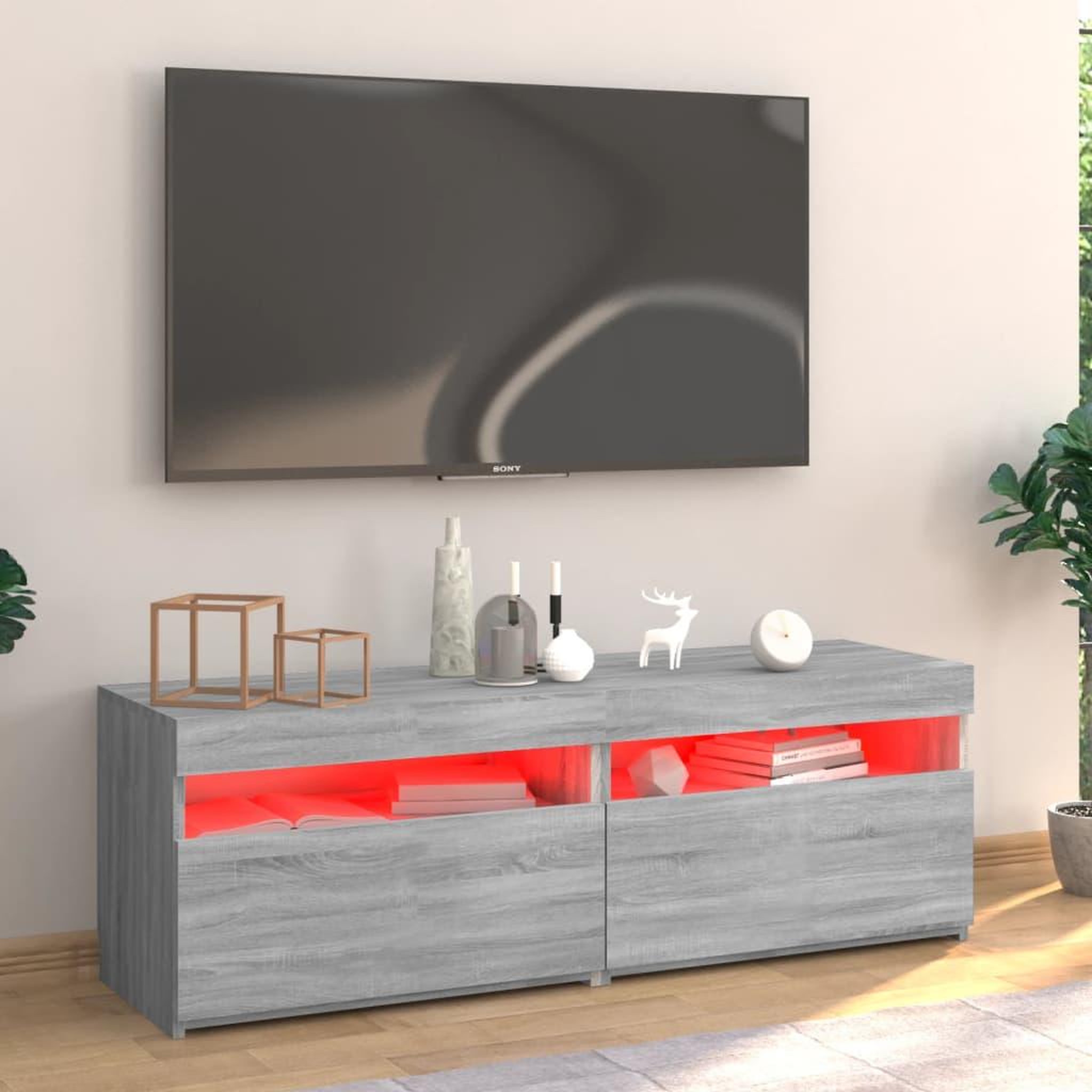 Voir la diapositive 5 : VIDAXL Meuble TV avec lumieres LED sonoma gris 120x35x40 cm
