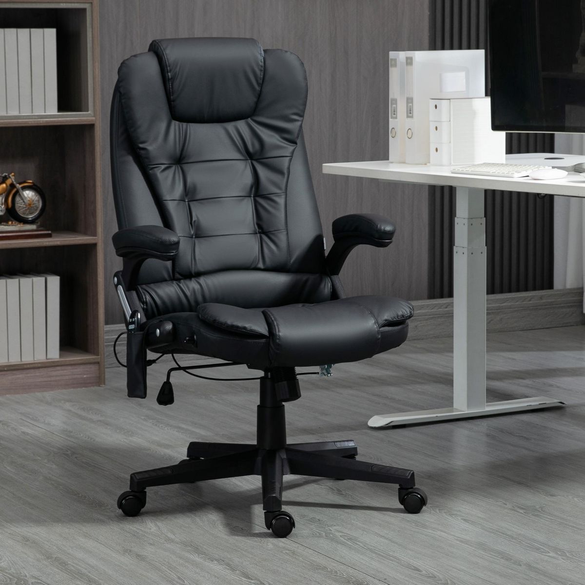 HOMCOM Fauteuil de bureau direction pivotant massant chauffant électrique revêtement synthétique noir