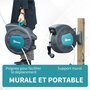Voir la diapositive 3 : OUTSUNNY Dévidoir mural enrouleur automatique pivotant 180° tuyau 15 + 1,4 m avec lance arrosage support mural intégré turquoise gris