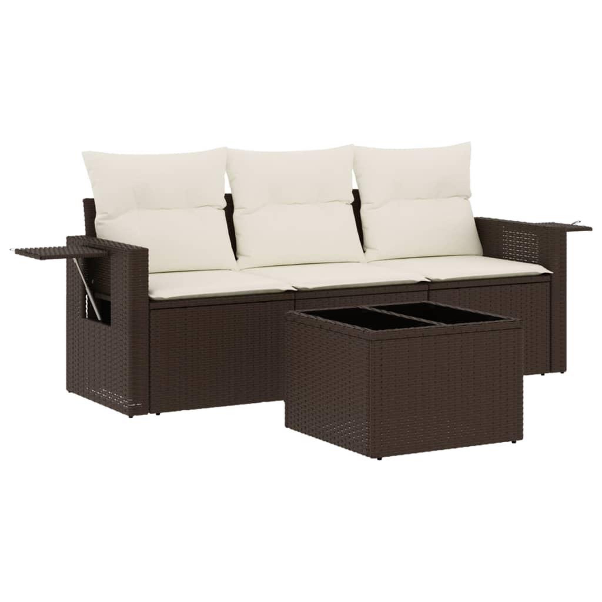 Voir la diapositive 2 : VIDAXL Salon de jardin 4 pcs avec coussins marron resine tressee