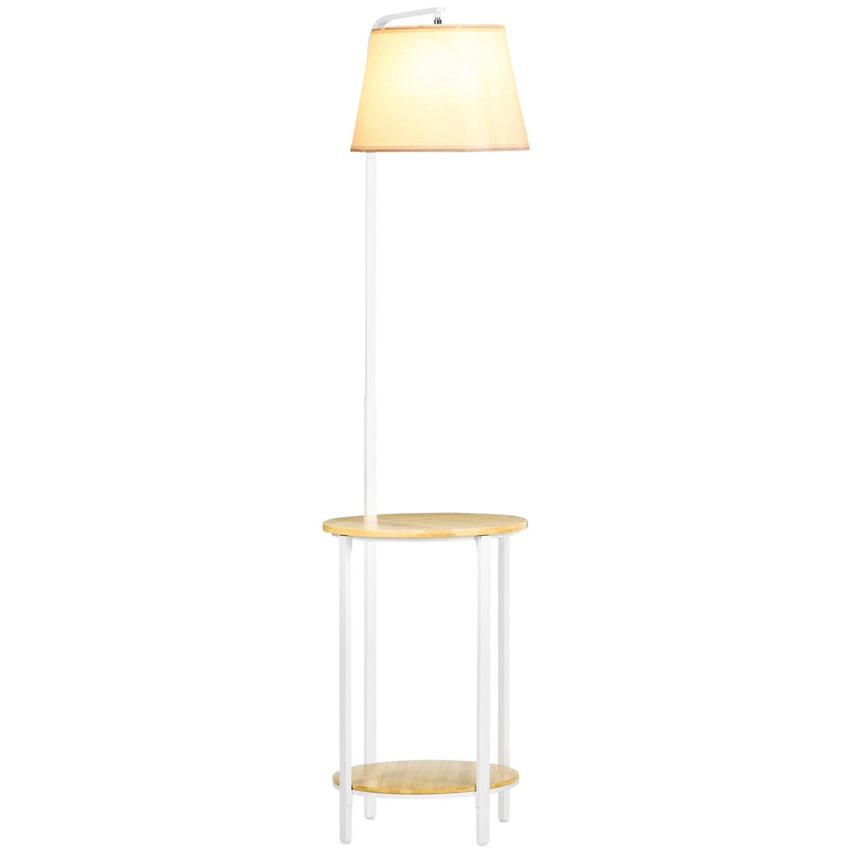HOMCOM Lampadaire étagères design dim. Ø 37 x 162H cm 40 W max. bois bambou verni métal abat-jour tissu blanc