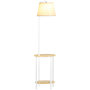 Voir la diapositive 1 : HOMCOM Lampadaire étagères design dim. Ø 37 x 162H cm 40 W max. bois bambou verni métal abat-jour tissu blanc