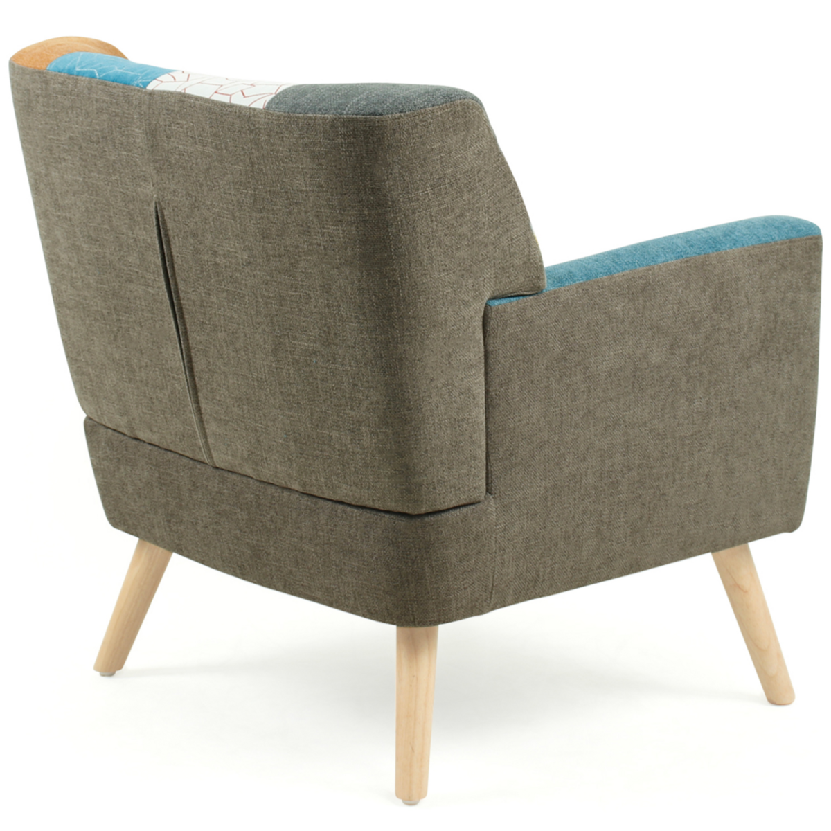 ID MARKET Fauteuil scandinave LIV en tissu patchwork multicouleur