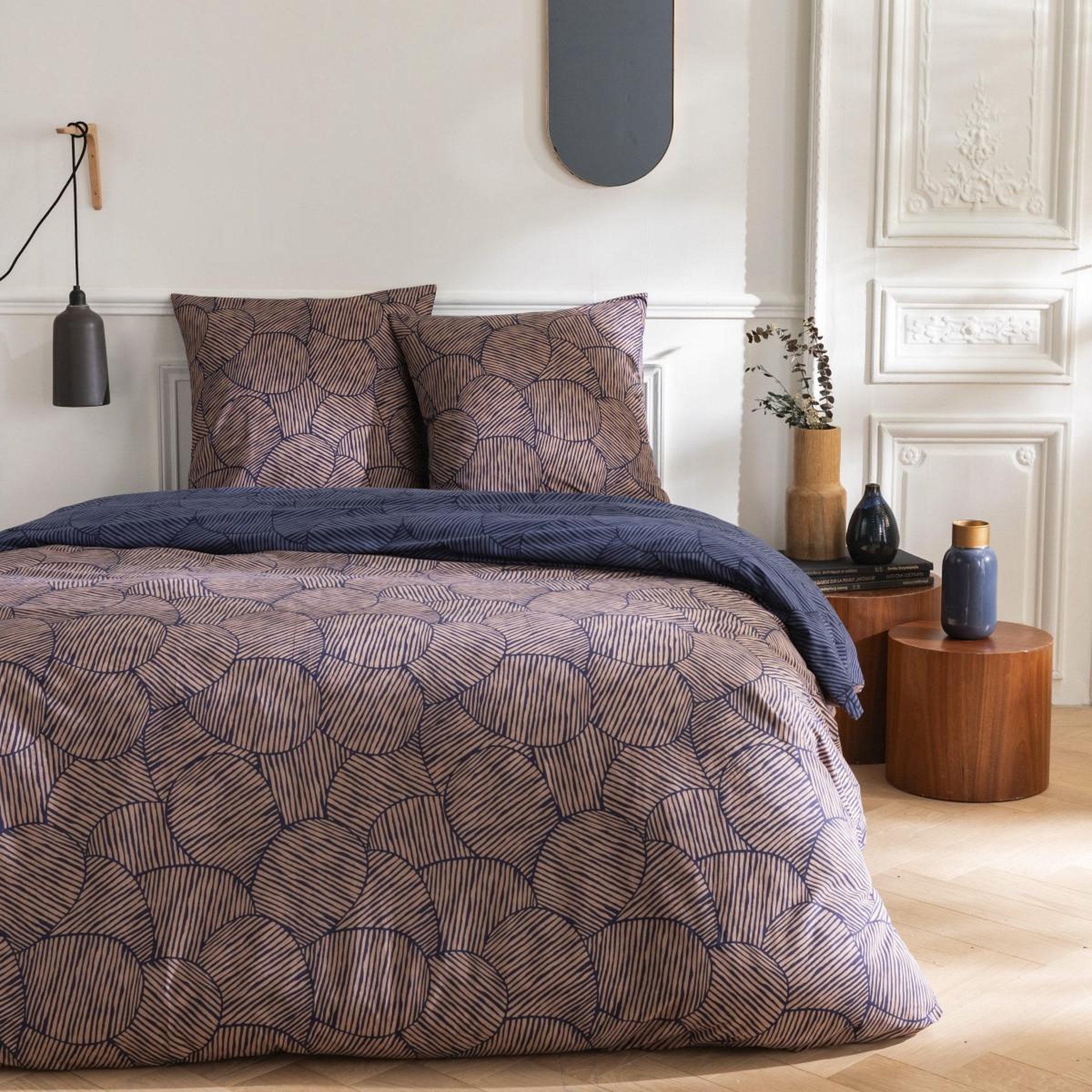 FUTURE HOME Parure de lit 2 personnes en coton 57 fils imprimé bleu. Coloris disponibles : Bleu