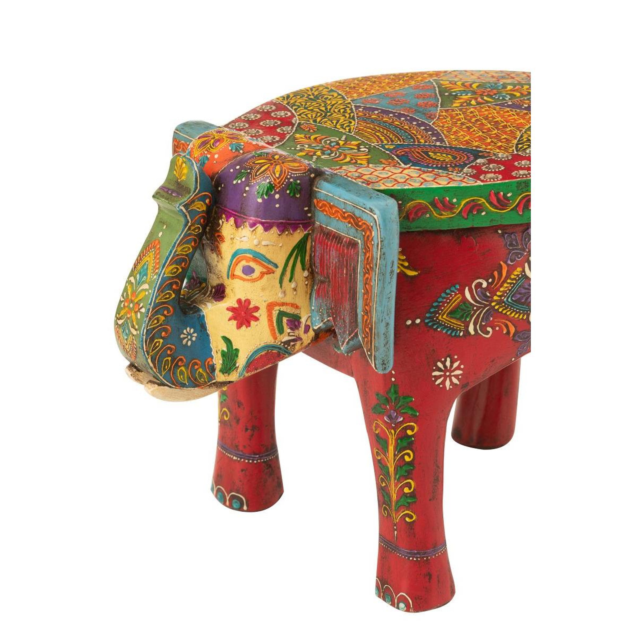Voir la diapositive 6 : J-LINE Tabouret éléphant en bois  delhi  35cm multicolore