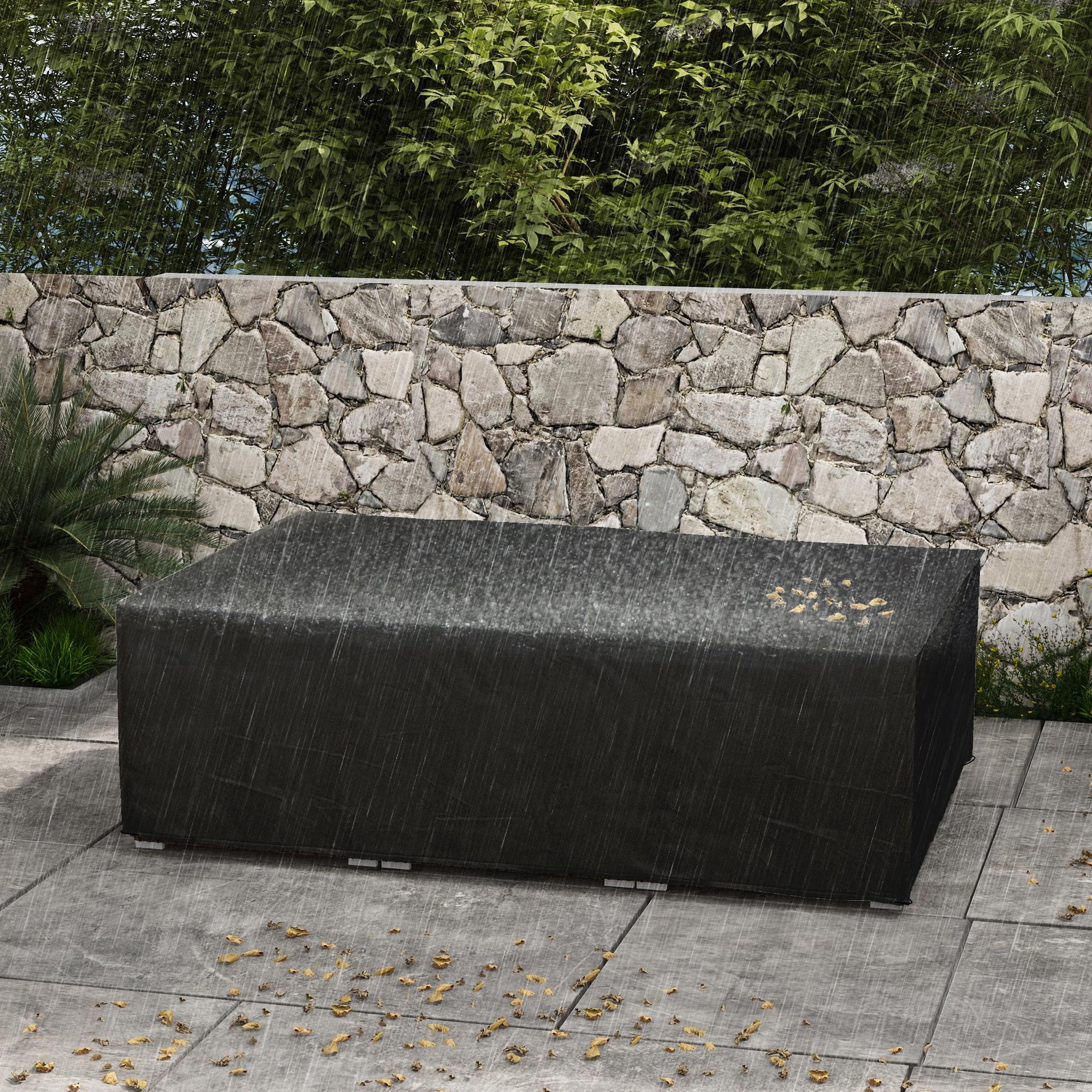 Voir la diapositive 4 : OUTSUNNY Housse de protection salon de jardin bâche etanche tissu oxford rectangulaire 222l x 155l x 67h cm noir