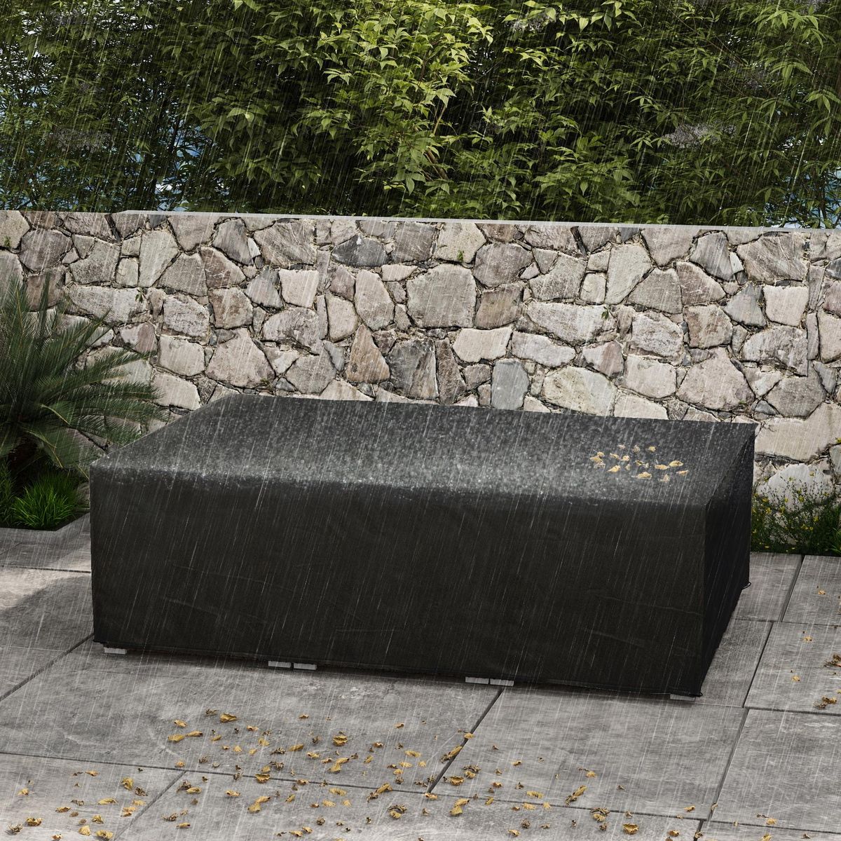OUTSUNNY Housse de protection salon de jardin bâche etanche tissu oxford rectangulaire 222L x 155l x 67H cm noir