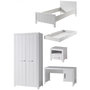 Voir la diapositive 1 : Vipack Ensemble de chambre Vipack ERIK : Lit simple, lit gigogne, chevet, bureau et armoire 2 portes en bois laqué blanc
