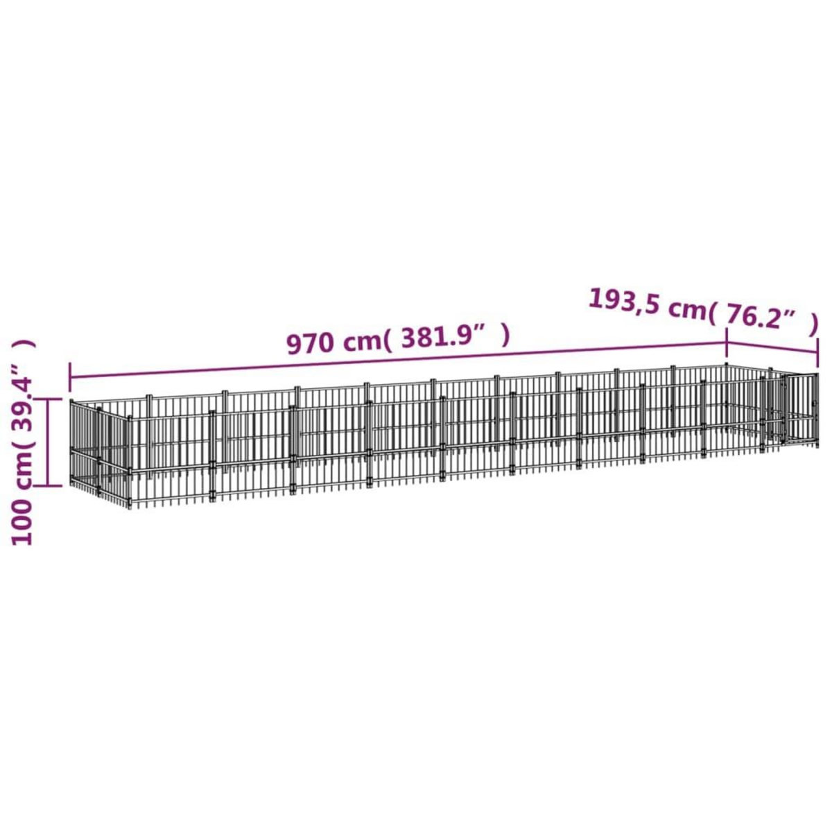 VIDAXL Chenil d'exterieur pour chiens Acier 18,77 m²