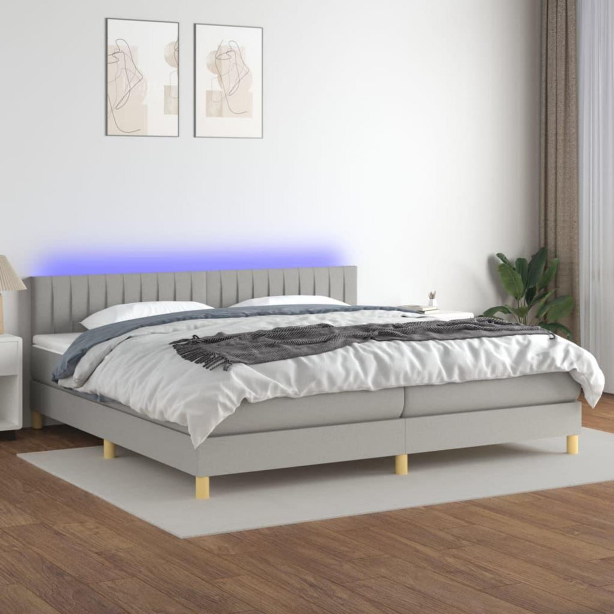 VIDAXL Sommier a lattes de lit matelas LED Gris clair 200x200 cm Tissu