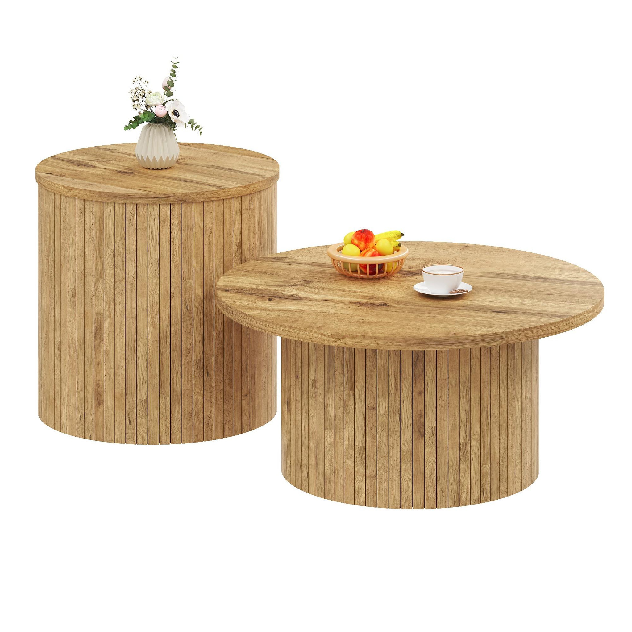 MERAX Table basse gigogne ronde naturel - 75x75 cm mdf