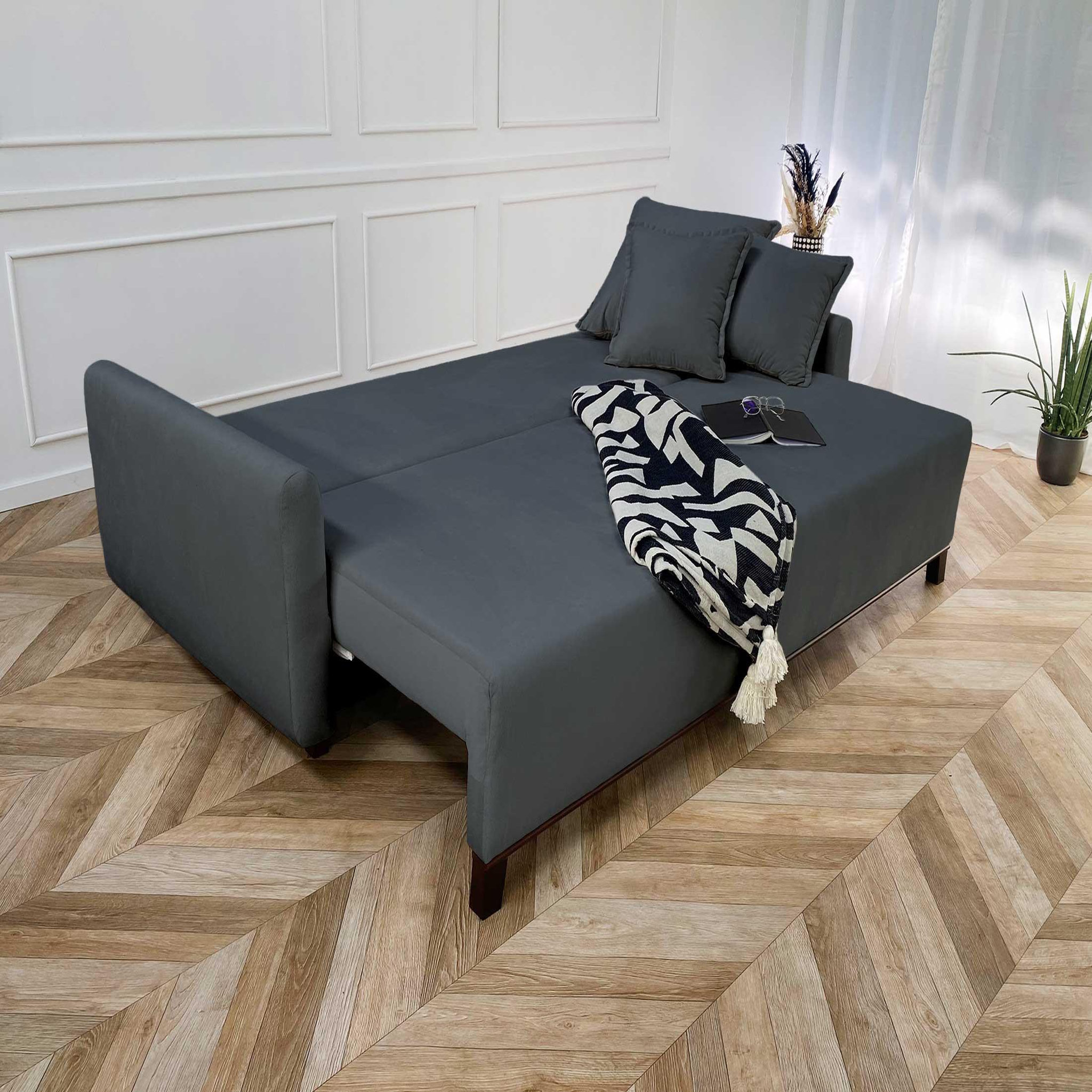 Voir la diapositive 2 : LISA DESIGN Apia - canapé 3 places - convertible avec coffre - en velours