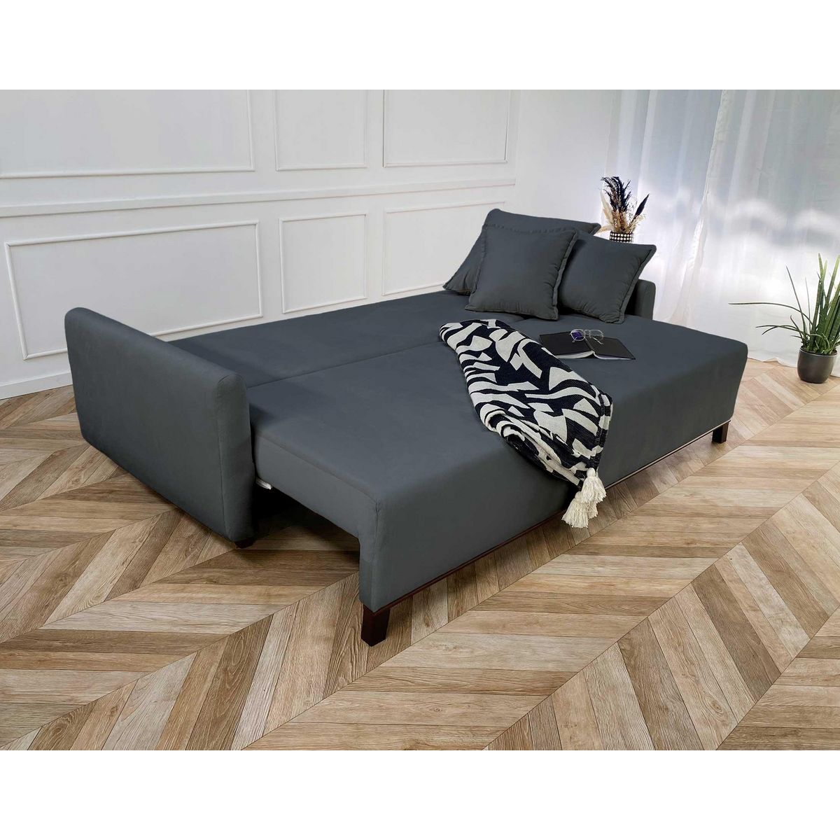 LISA DESIGN Apia - canapé 3 places - convertible avec coffre - en velours