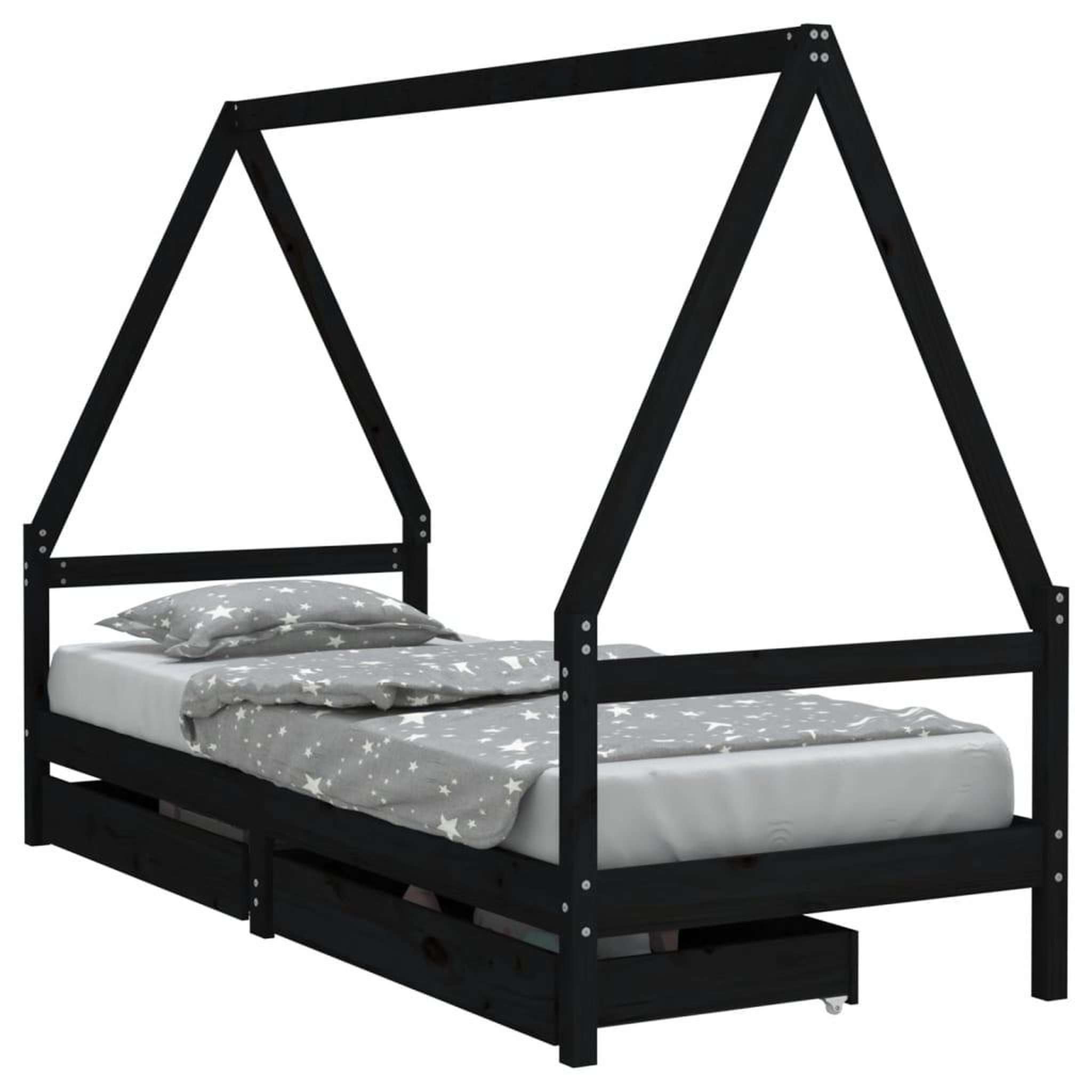 Voir la diapositive 2 : VIDAXL Cadre de lit enfant avec tiroirs noir 90x200 cm bois pin massif