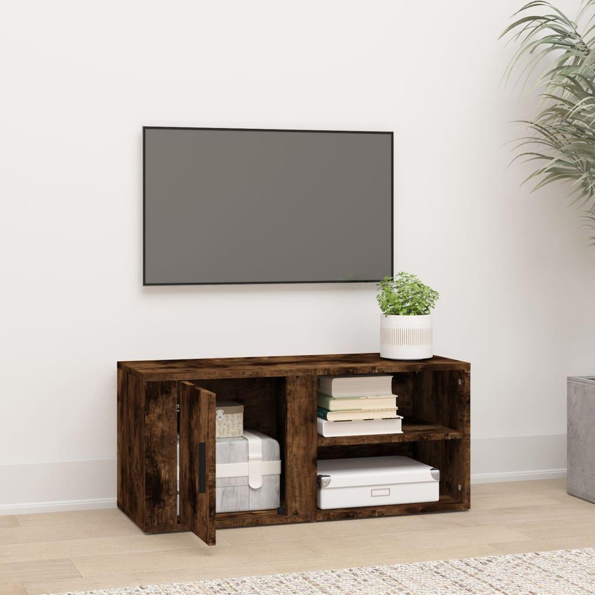 Voir la diapositive 3 : VIDAXL Meuble TV Chene fume 80x31,5x36 cm Bois d'ingenierie
