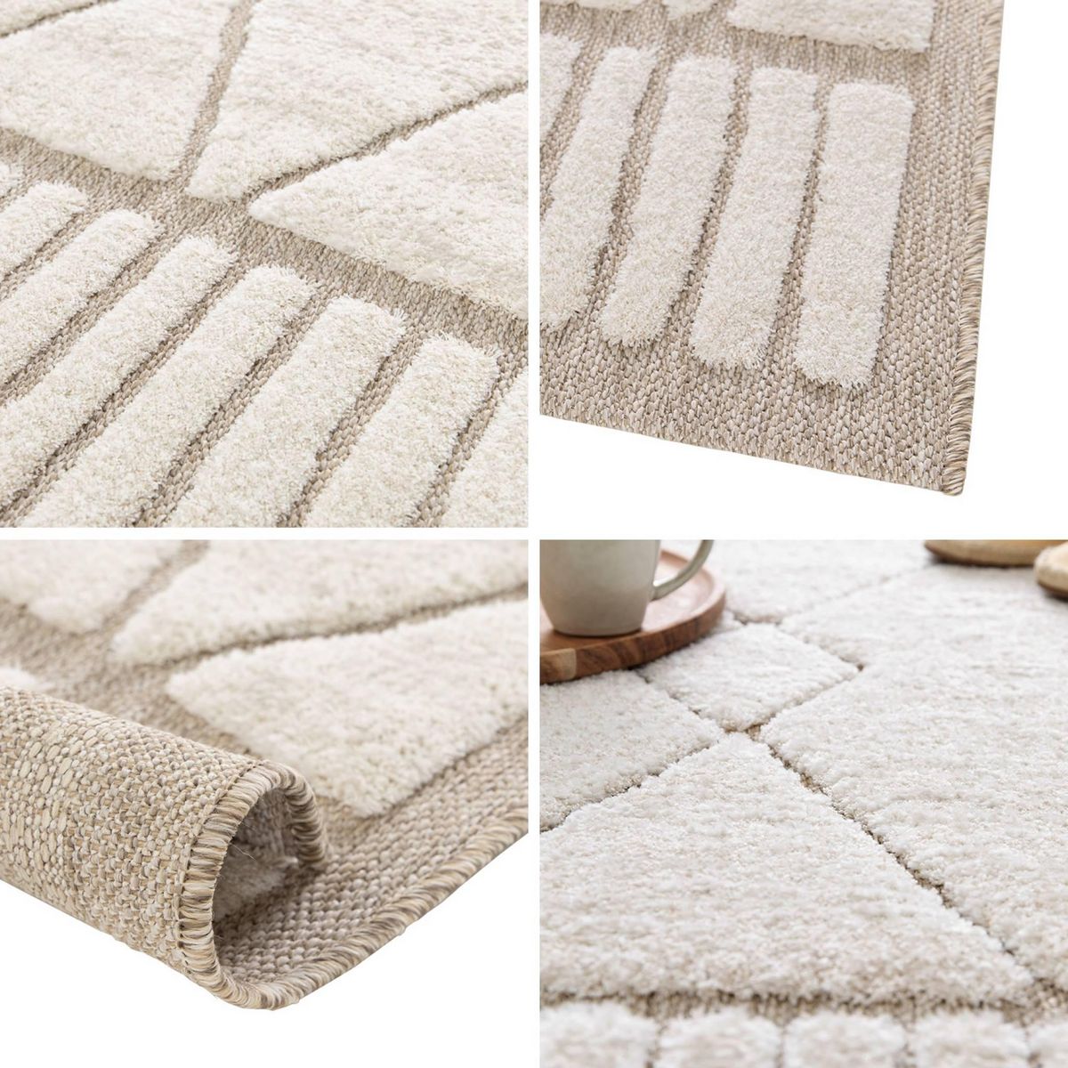 SWEEEK Tapis intérieur motif ethnique berbère, poils ras, beige et crème
