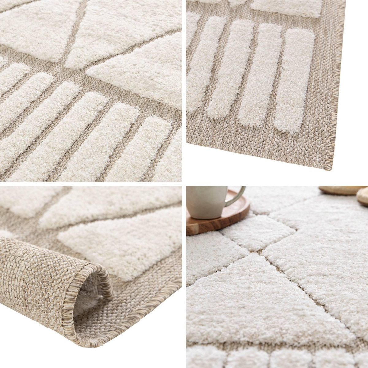 SWEEEK Tapis intérieur motif ethnique berbère, poils ras, beige et crème