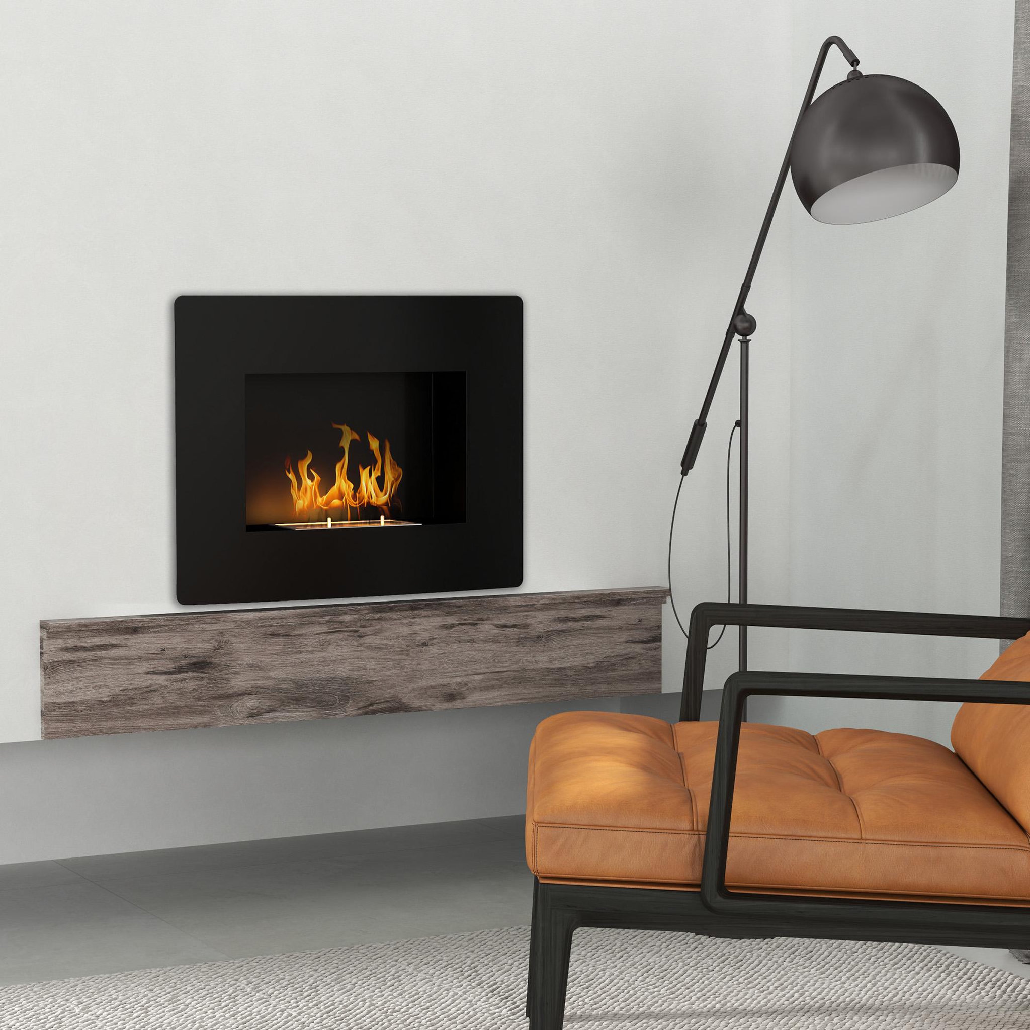 Voir la diapositive 2 : HOMCOM Cheminée bioéthanol encastrable design - 0,9L - 66 x 16 x 52 cm - acier inox. noir