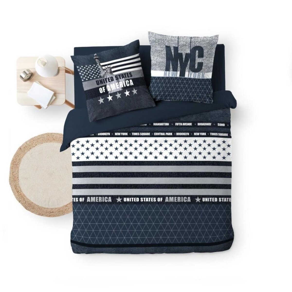 Douceur d'Intérieur Housse de couette 240x220 + 2 taies STATES 100% coton