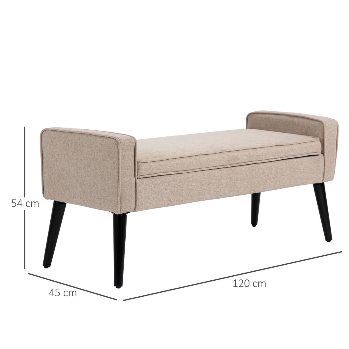 HOMCOM Banquette coffre de rangement 2 en 1 style contemporain pieds effilés bois d'hévéa noir aspect lin beige