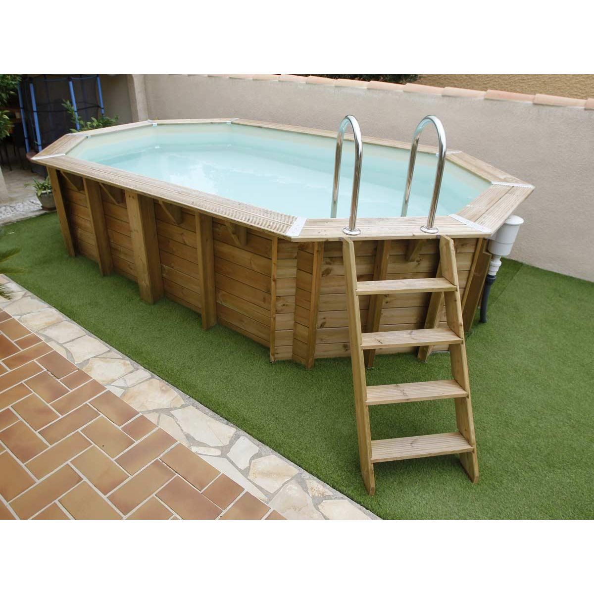 Ubbink Piscine bois Océa 6,10 x 4,00 x 1,30 m - Liner gris - Ubbink