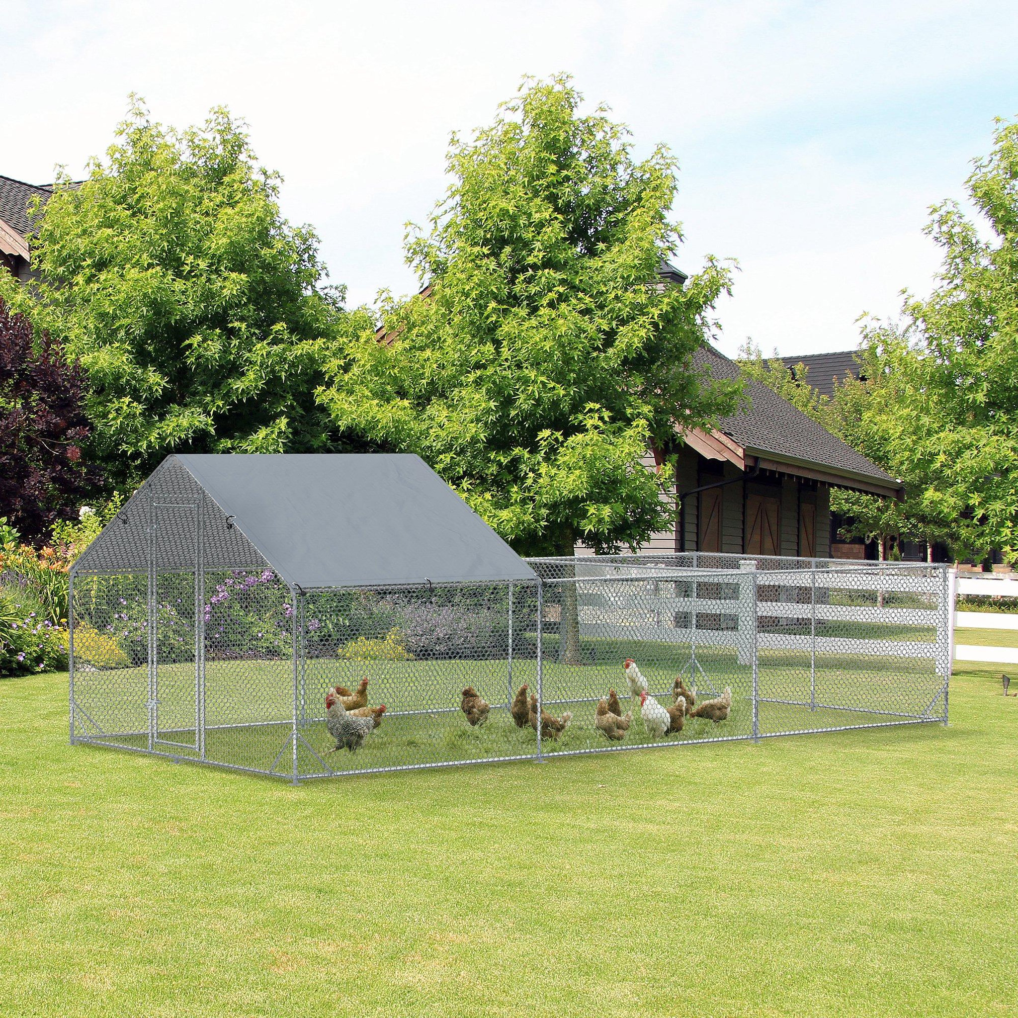 Voir la diapositive 2 : PAWHUT Enclos poulailler chenil 18 m² - parc grillagé dim 6L x 3l x 1,95H m - espace couvert - acier galvanisé