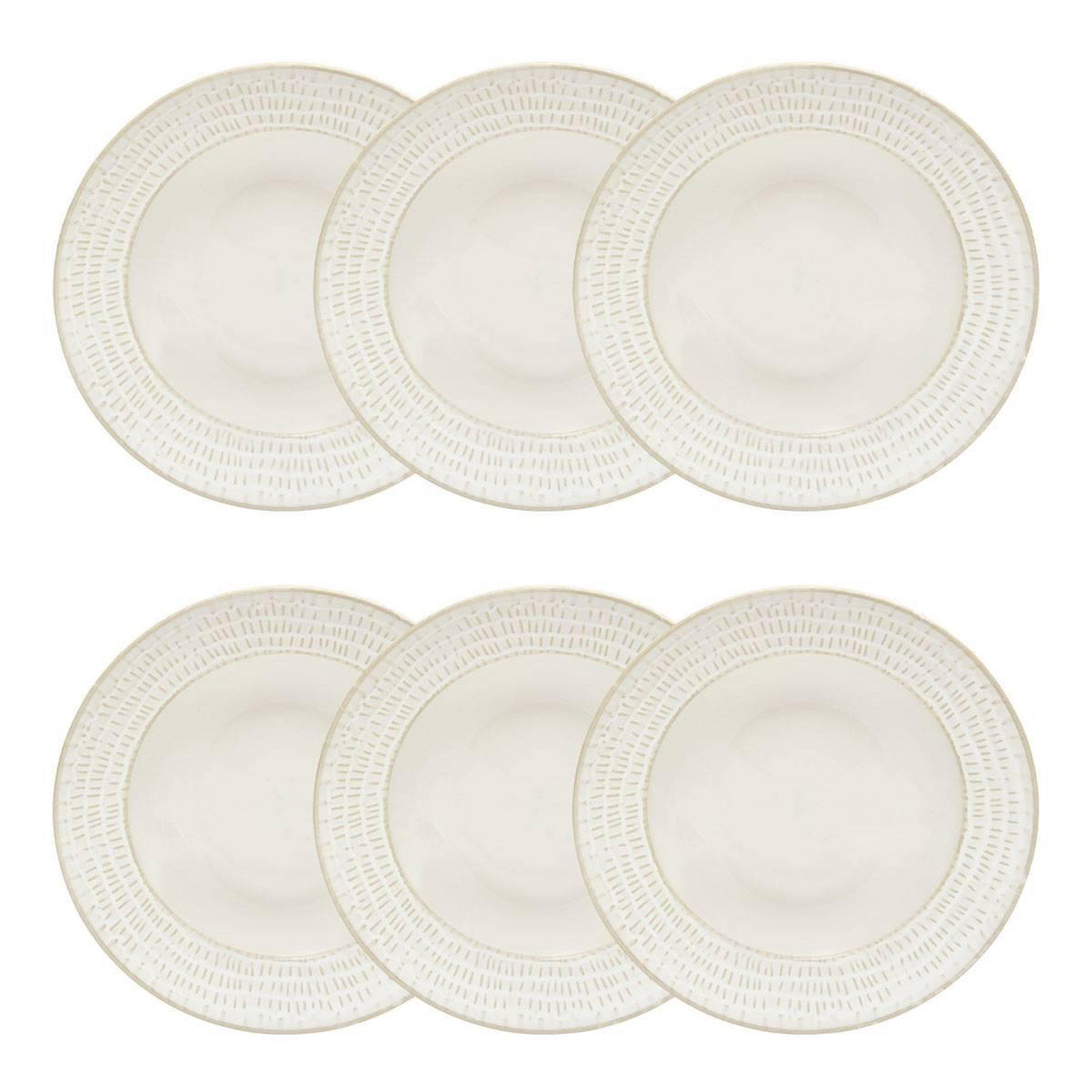 SECRET DE GOURMET Lot de 6 Assiettes Creuses Traits  Camille  20cm Blanc